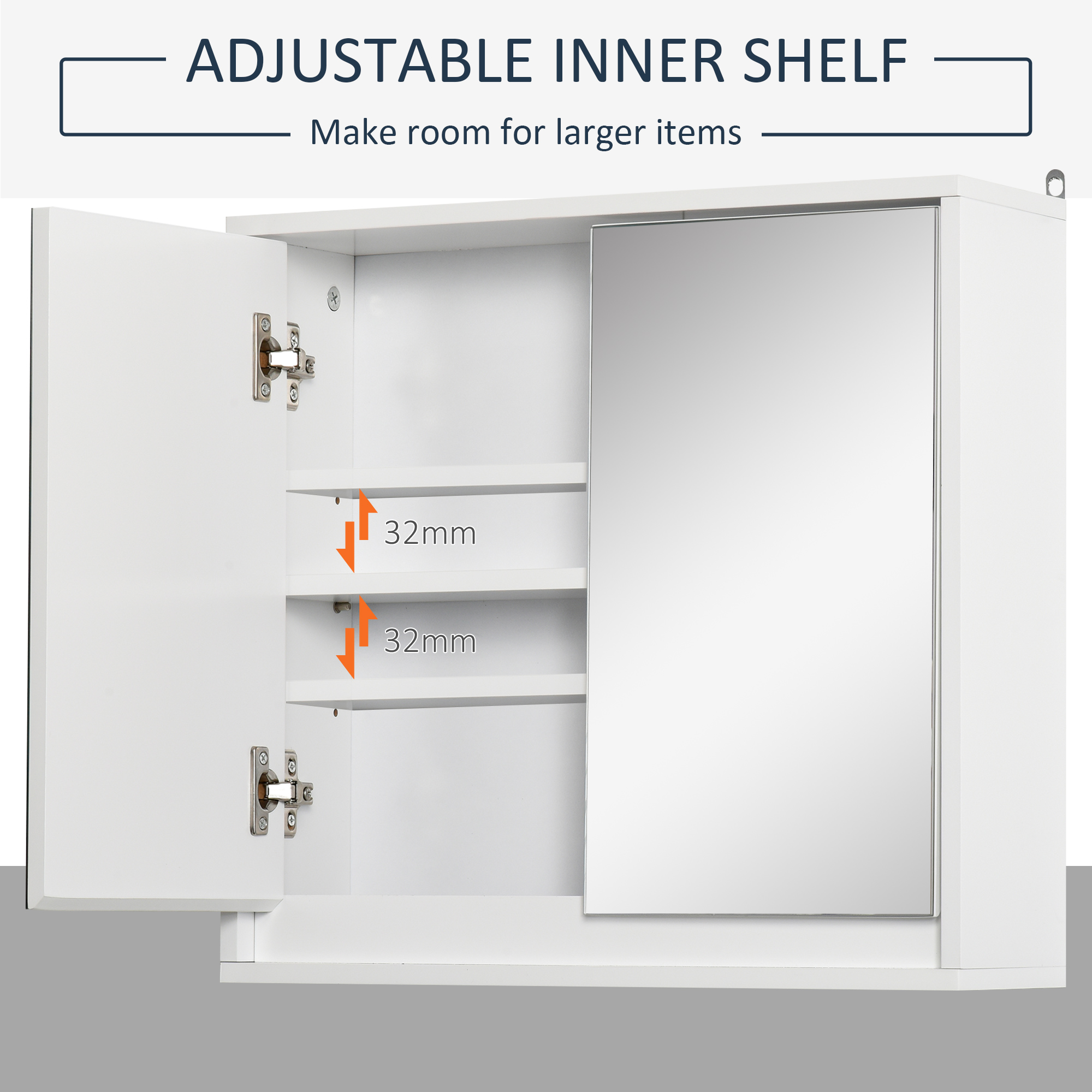HOMCOM Bathroom Mirror Cabinet, Double Door Wall Mounted with Storage Shelf, Space-Saving Cupboard, White