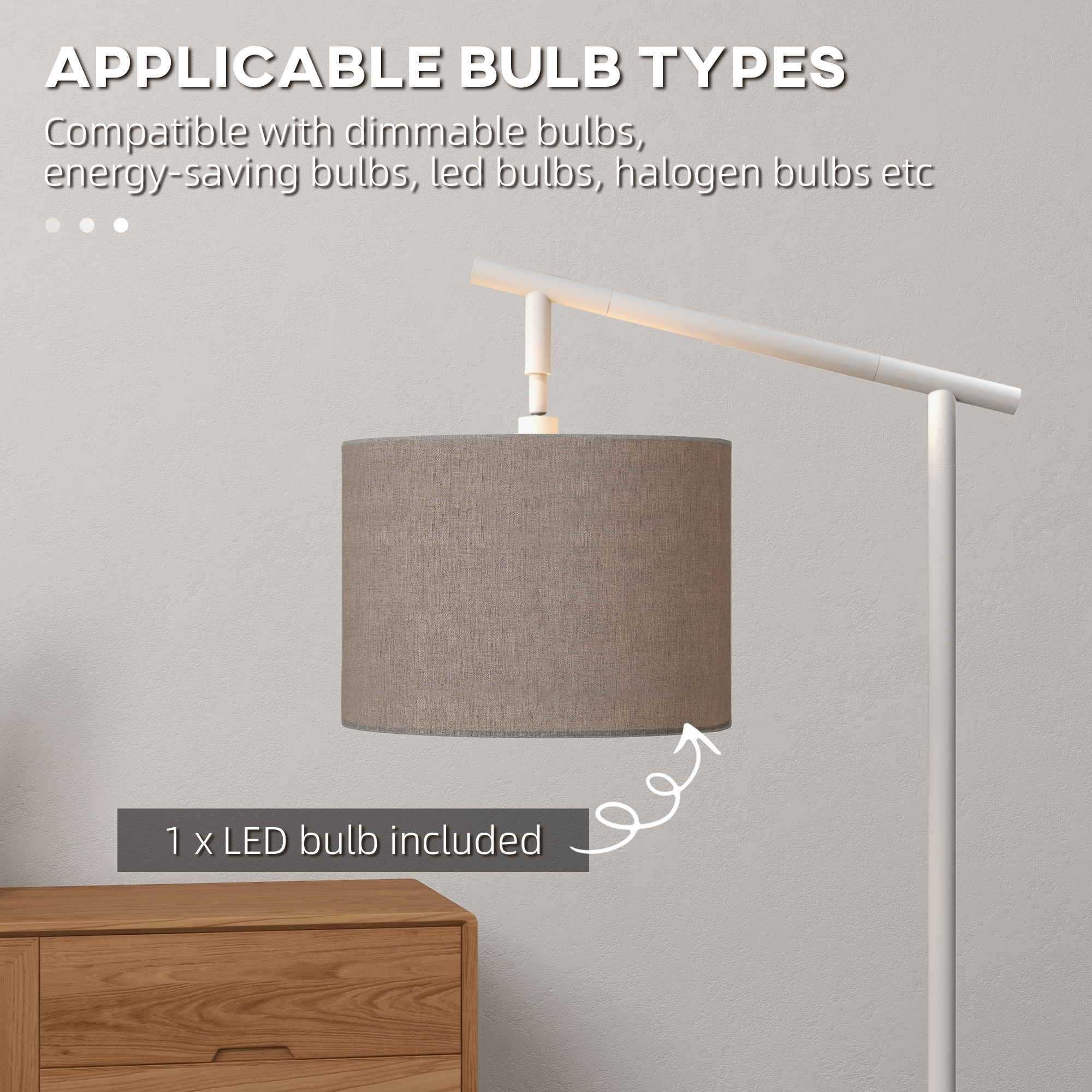 HOMCOM Modern Floor Lamp with 350Â° Rotating Lampshade, for Living Room and Bedroom, LED Bulb Included, Grey