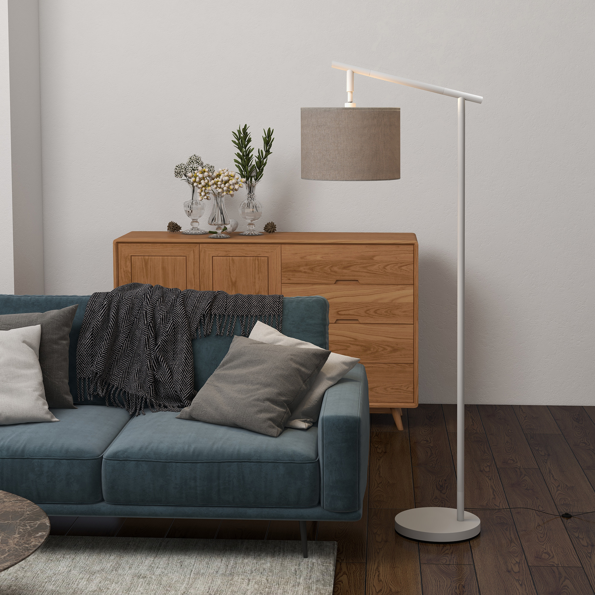 HOMCOM Modern Floor Lamp with 350Â° Rotating Lampshade, for Living Room and Bedroom, LED Bulb Included, Grey