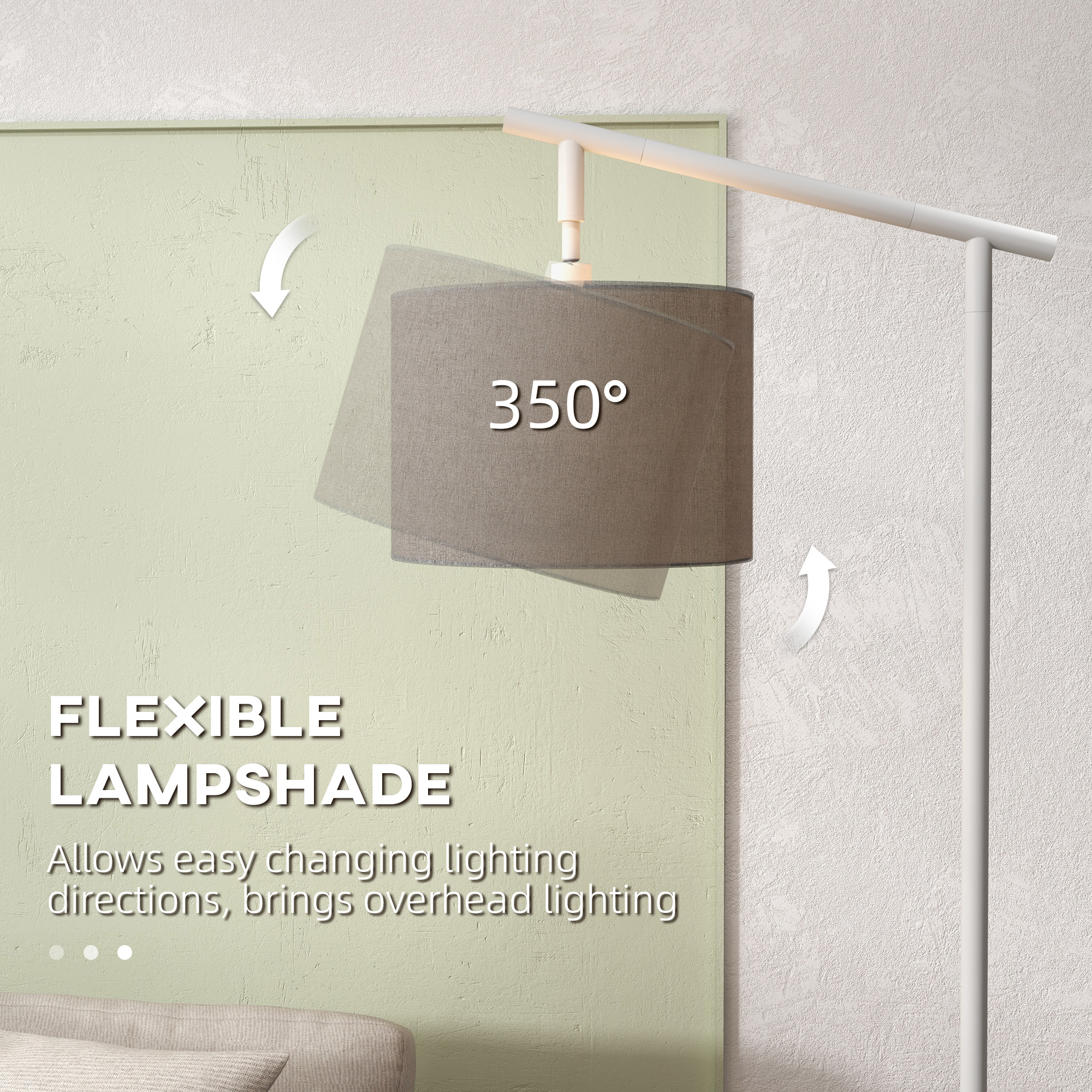 HOMCOM Modern Floor Lamp with 350Â° Rotating Lampshade, for Living Room and Bedroom, LED Bulb Included, Grey