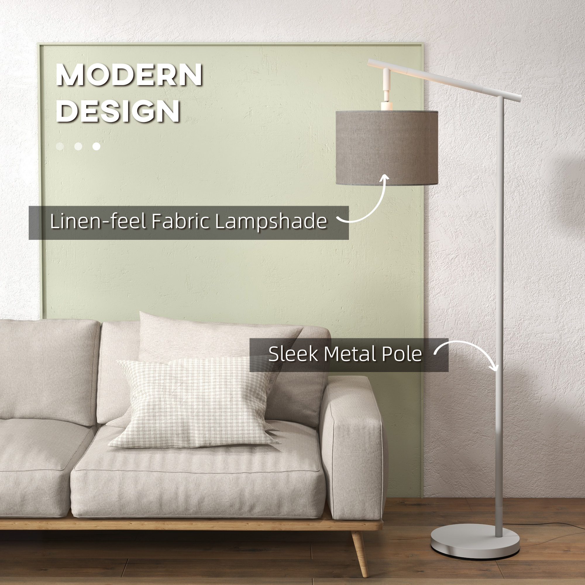 HOMCOM Modern Floor Lamp with 350Â° Rotating Lampshade, for Living Room and Bedroom, LED Bulb Included, Grey