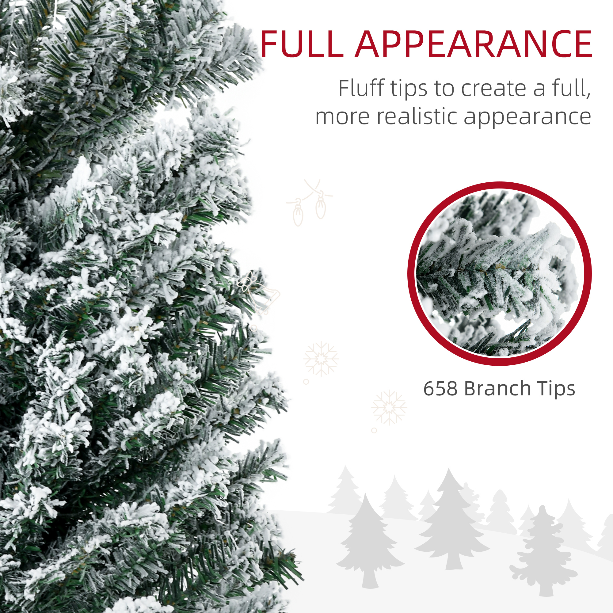 HOMCOM 7.5' Artificial Prelit Christmas Trees Holiday DÃ©cor with Warm White LED Lights, Flocked Tips, Berry, Pine Cone