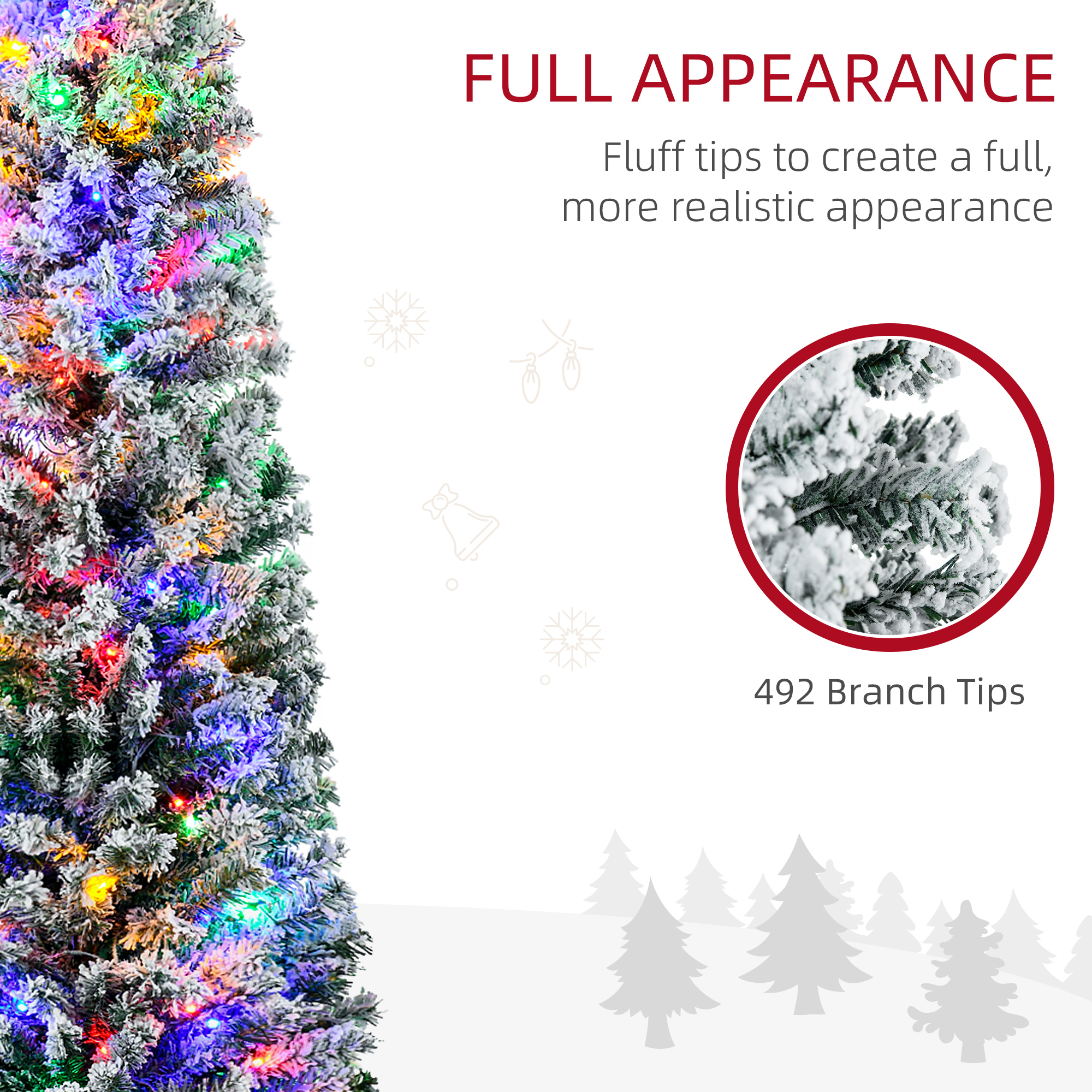 HOMCOM 6' Artificial Prelit Christmas Trees Holiday DÃ©cor with Warm White LED Lights, Flocked Tips, Berry, Pine Cone