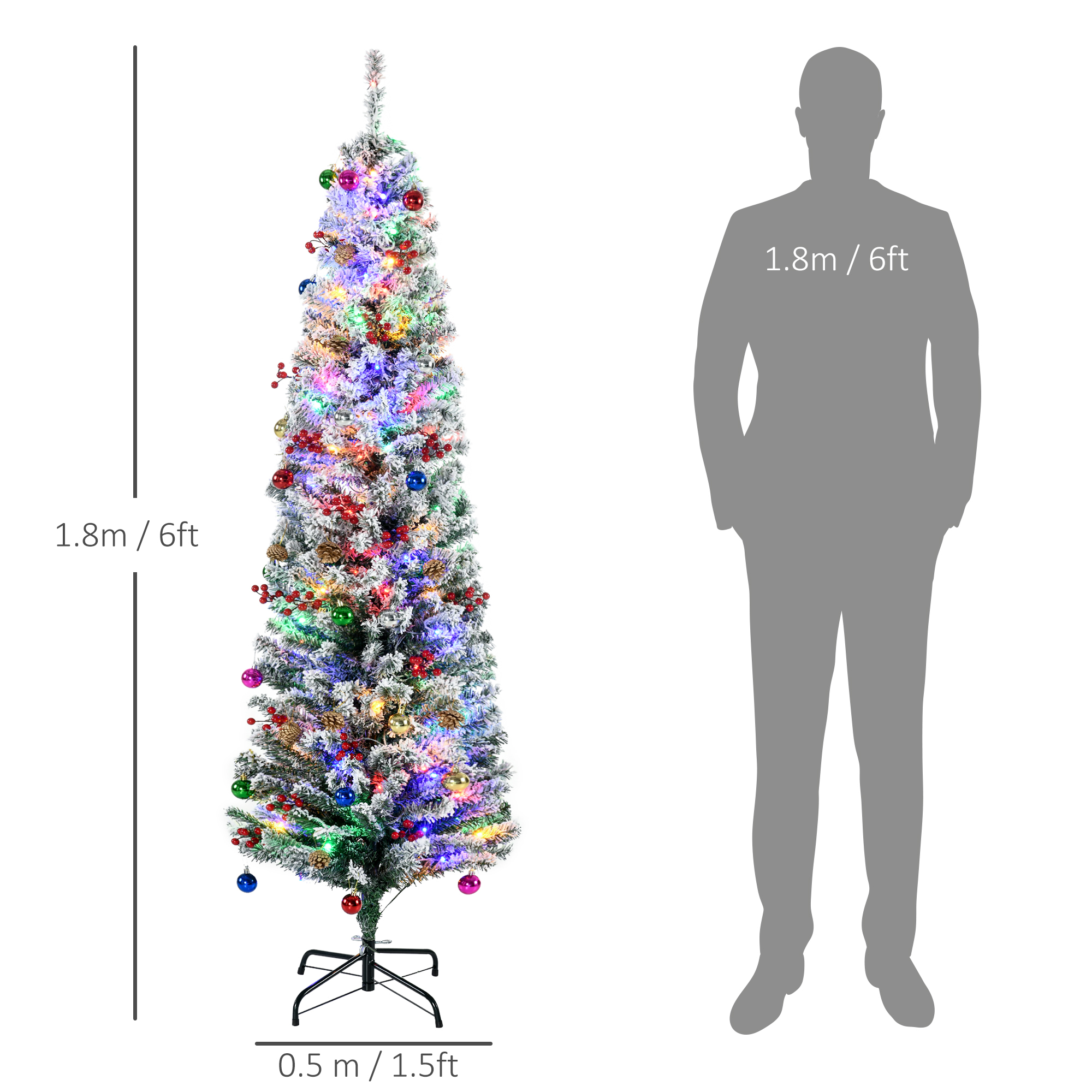 HOMCOM 6' Artificial Prelit Christmas Trees Holiday DÃ©cor with Warm White LED Lights, Flocked Tips, Berry, Pine Cone
