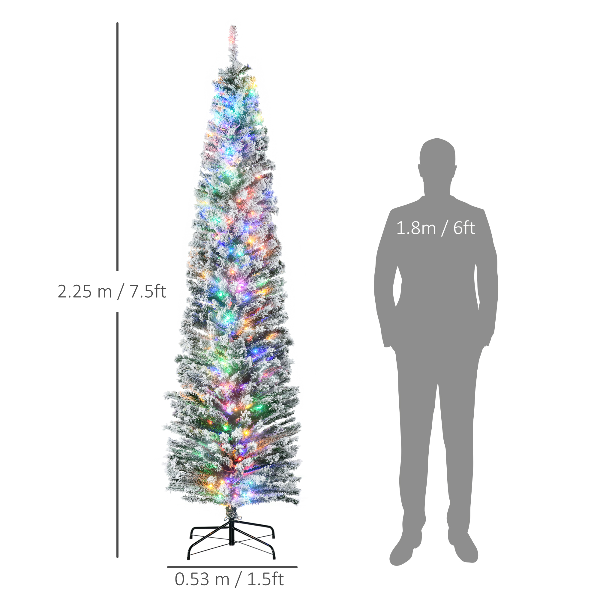 HOMCOM 7.5' Artificial Prelit Christmas Trees Holiday DÃ©cor with Warm White LED Lights, Flocked Tips, Berry, Pine Cone