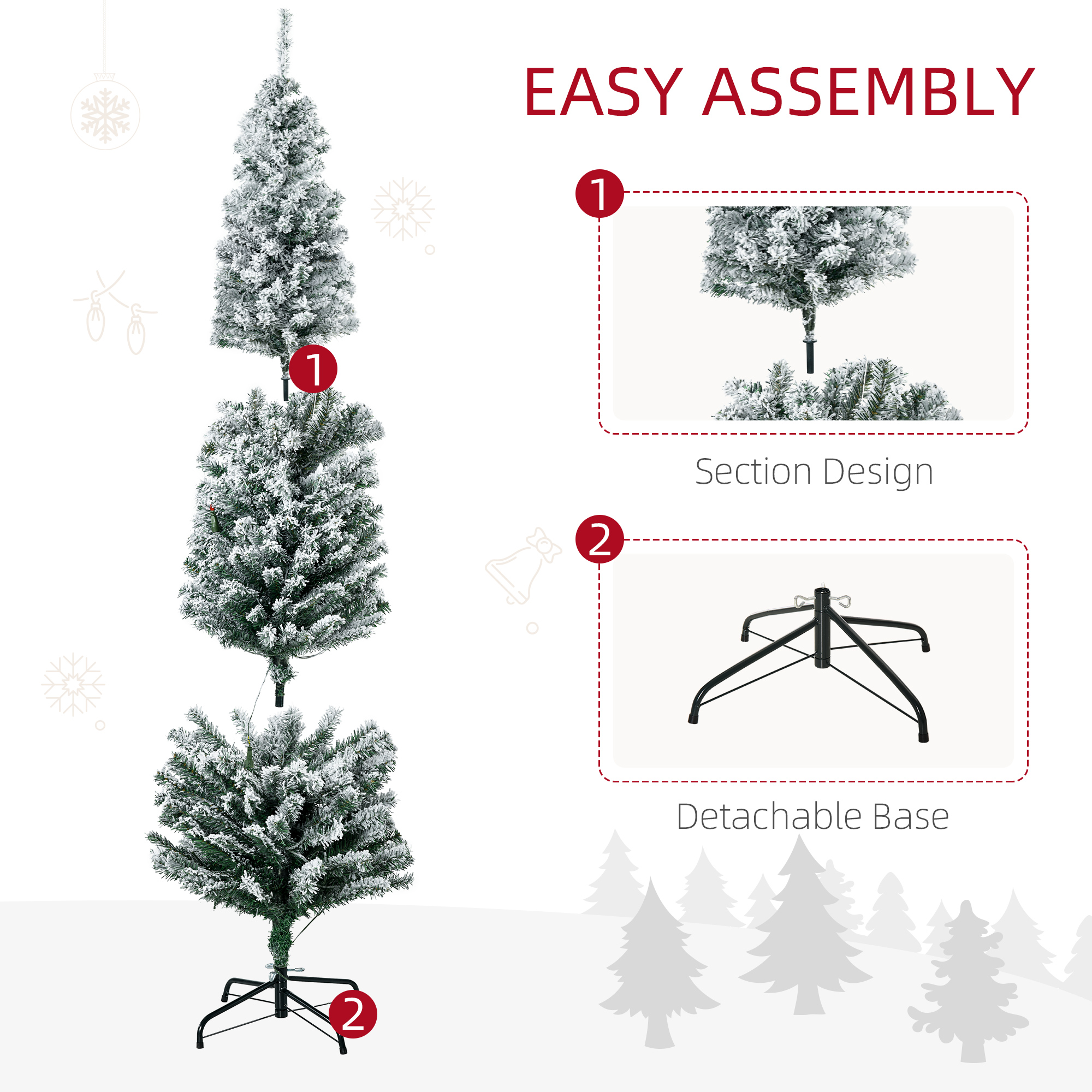 HOMCOM 6' Artificial Prelit Christmas Trees Holiday DÃ©cor with Warm White LED Lights, Flocked Tips, Berry, Pine Cone