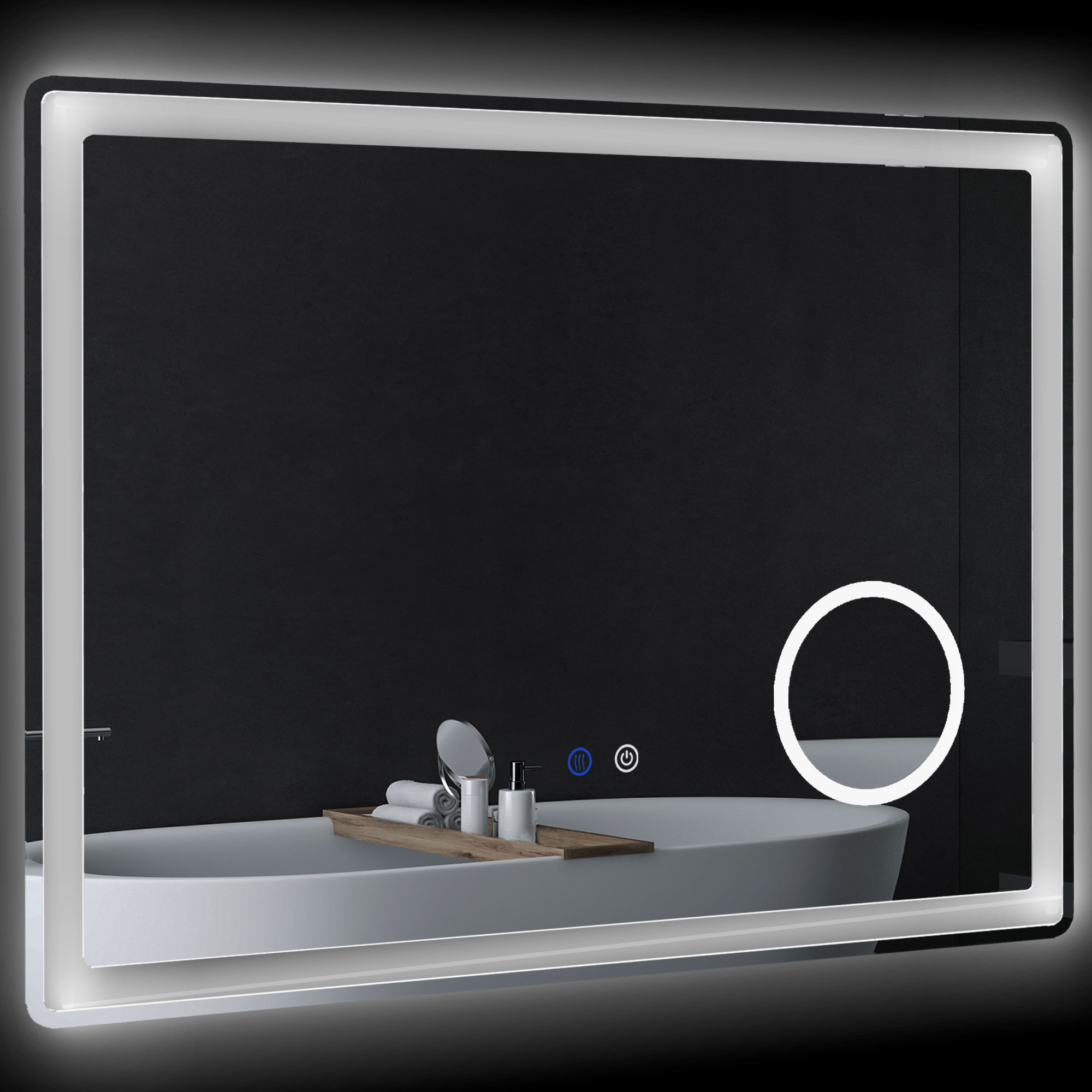 Kleankin LED-badkamerspiegel, met 3x vergroting, aanraak- en geheugenfunctie, beslaat niet, 80 x 60 cm, modern design | Aosom.nl