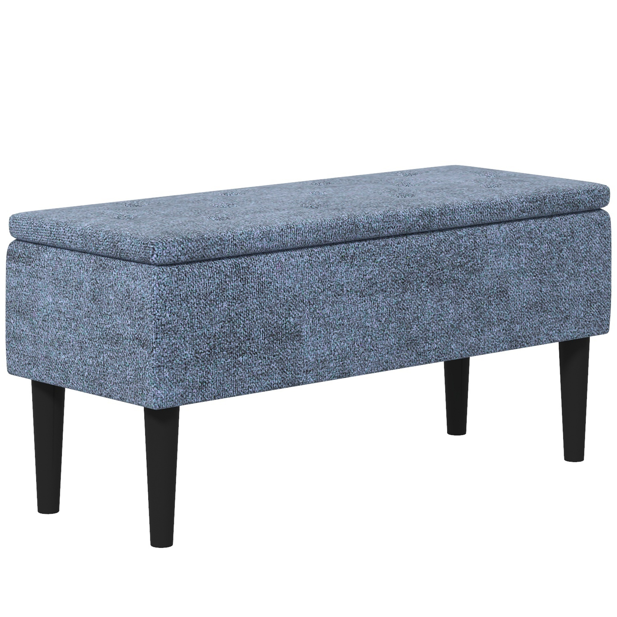HOMCOM Banco de Armazenamento Dormitório Capacidade 47L Tampa Abatível e Pés de Madeira de Borracha Carga 120 kg 95x38x45 cm Azul   Aosom Portugal