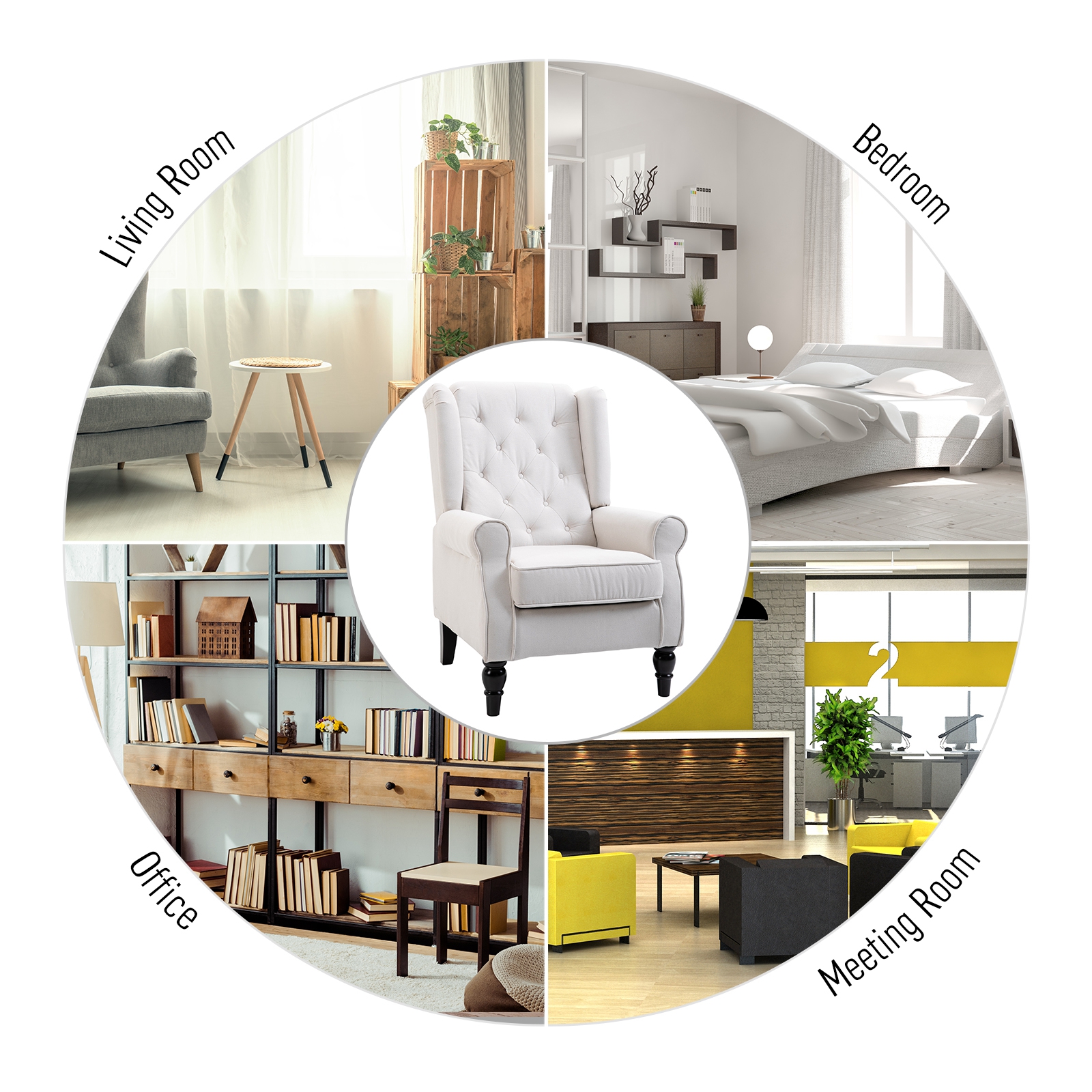 HOMCOM Wingback Accent Chair, Retro Button Tufted Upholstered Occasional Chair for Living Room, Bedroom, Cream White