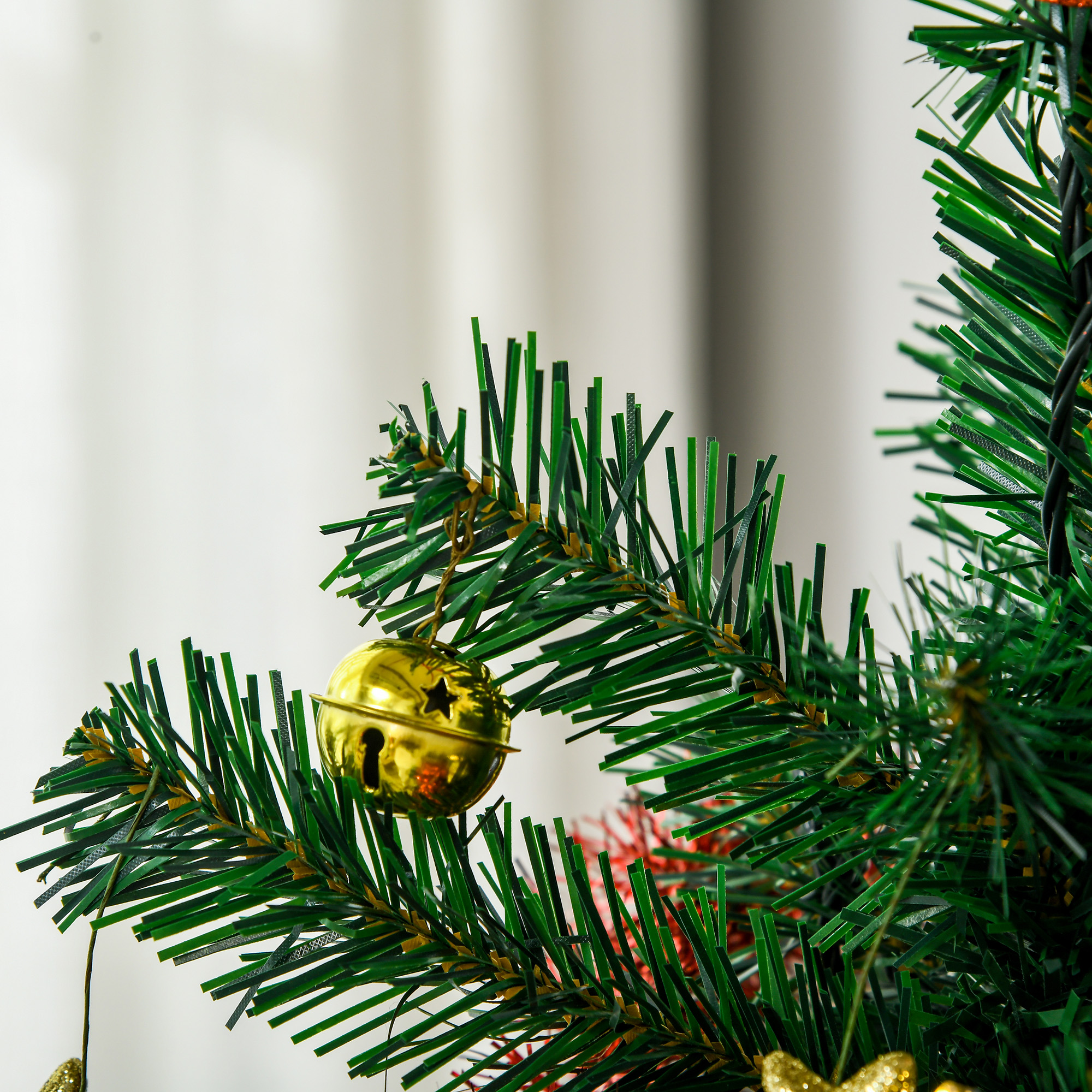 HOMCOM 5' Artificial Prelit Christmas Trees Holiday DÃ©cor with Warm White LED Lights, Auto Open, Tinsel, Ball, Star