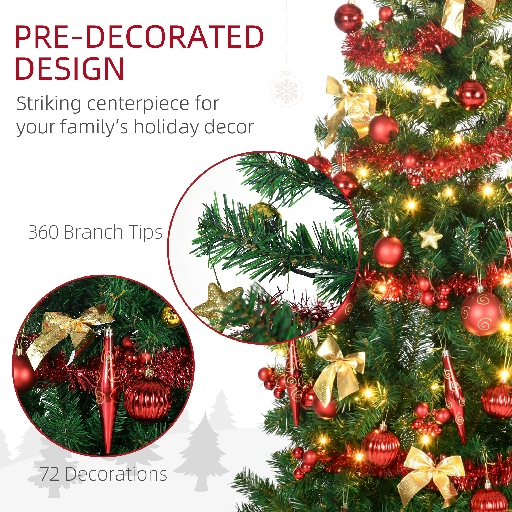 HOMCOM 5' Artificial Prelit Christmas Trees Holiday DÃ©cor with Warm White LED Lights, Auto Open, Tinsel, Ball, Star