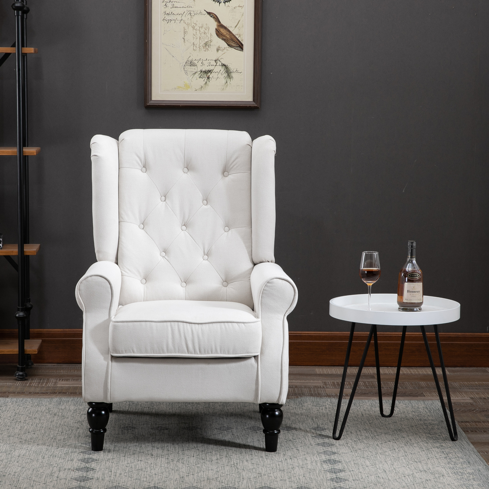 HOMCOM Wingback Accent Chair, Retro Button Tufted Upholstered Occasional Chair for Living Room, Bedroom, Cream White