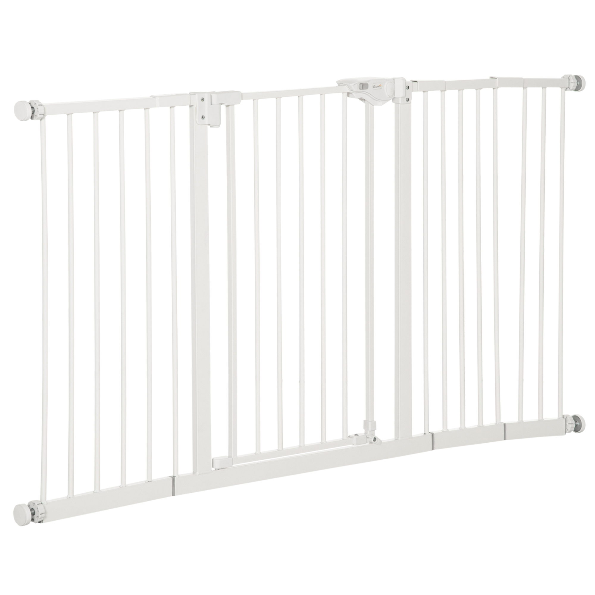 PawHut Barrera de Seguridad Extensible con Cierre Automático y Sistema de Doble Bloqueo Metal 74-147,5x76,2 cm Blanco