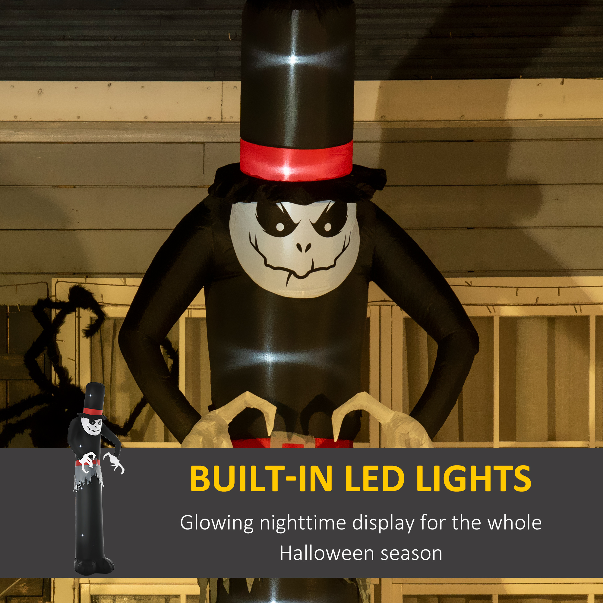 Outsunny Next Day Delivery 10ft Inflatable Halloween Skinny Ghost in a Tall Hat, Blow-Up Outdoor LED Display