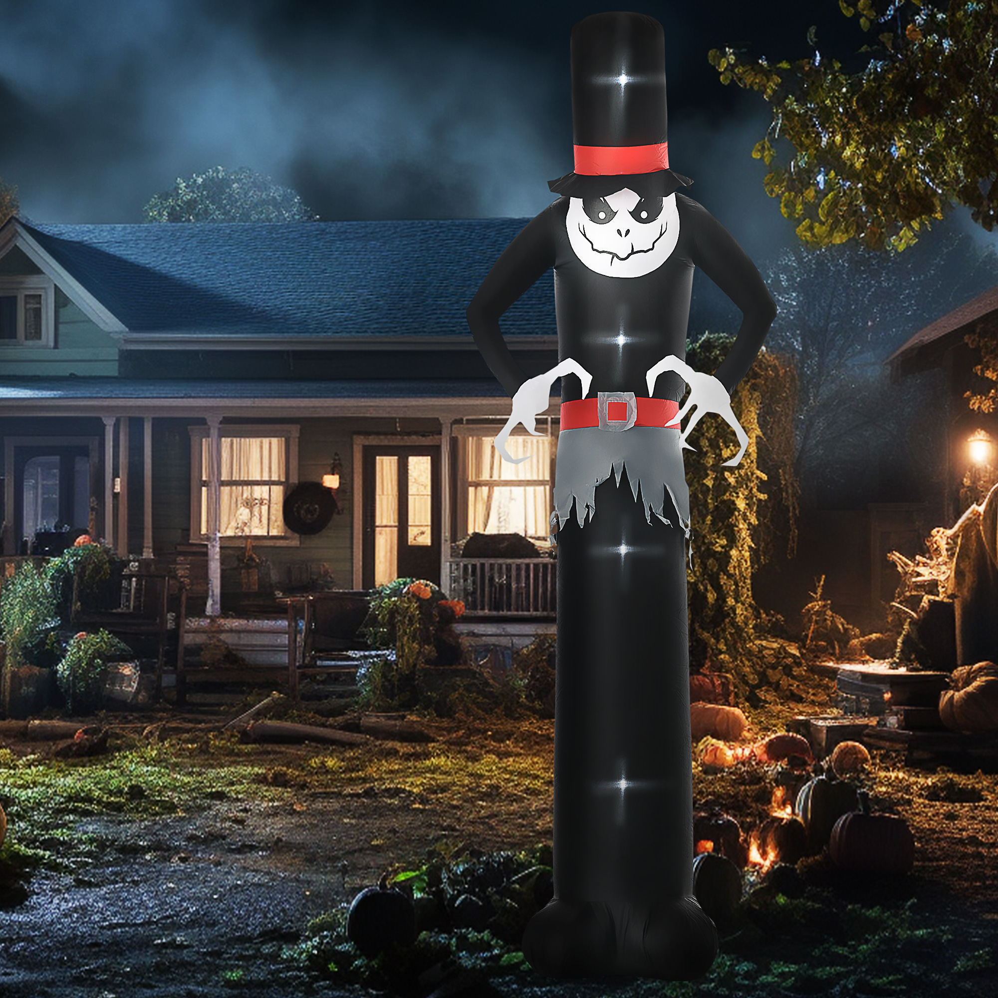 Outsunny Next Day Delivery 10ft Inflatable Halloween Skinny Ghost in a Tall Hat, Blow-Up Outdoor LED Display