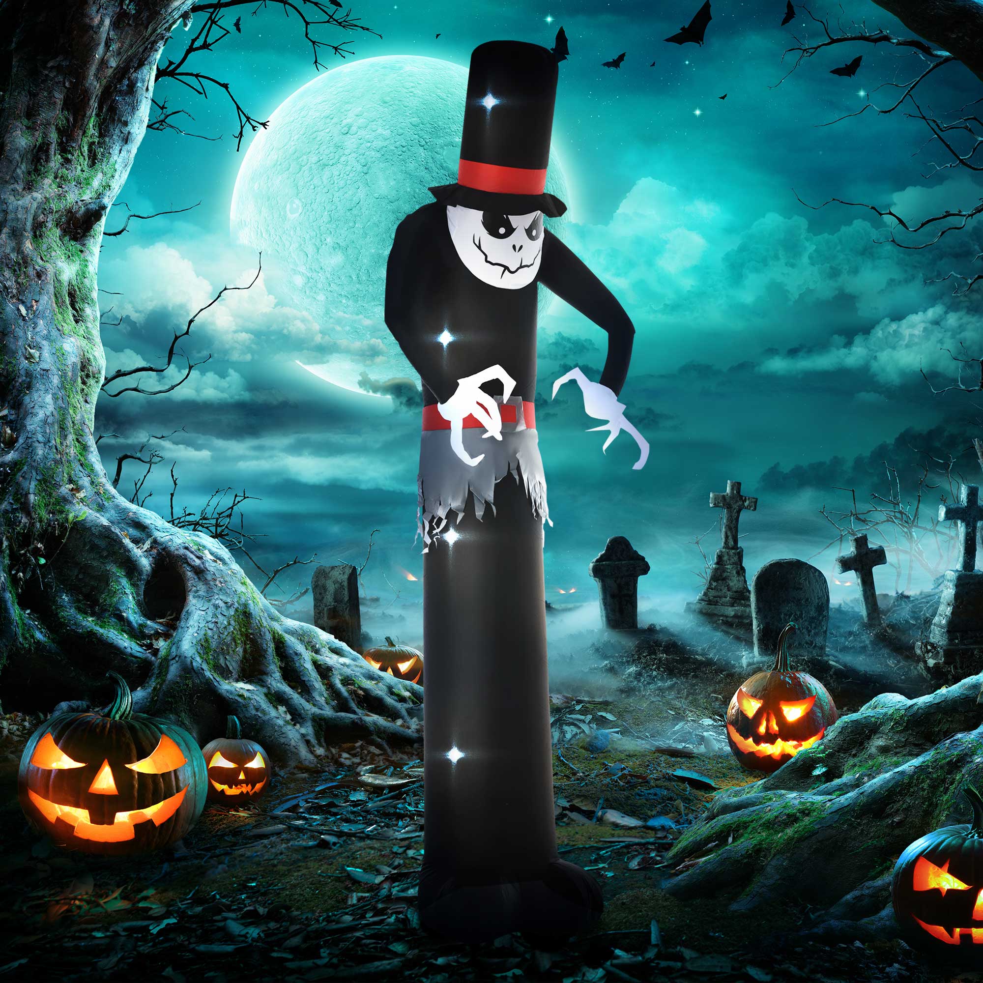 Outsunny Next Day Delivery 10ft Inflatable Halloween Skinny Ghost in a Tall Hat, Blow-Up Outdoor LED Display