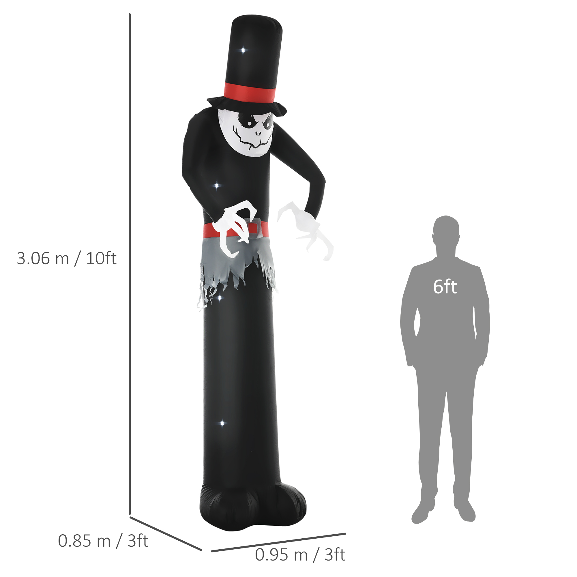 Outsunny Next Day Delivery 10ft Inflatable Halloween Skinny Ghost in a Tall Hat, Blow-Up Outdoor LED Display