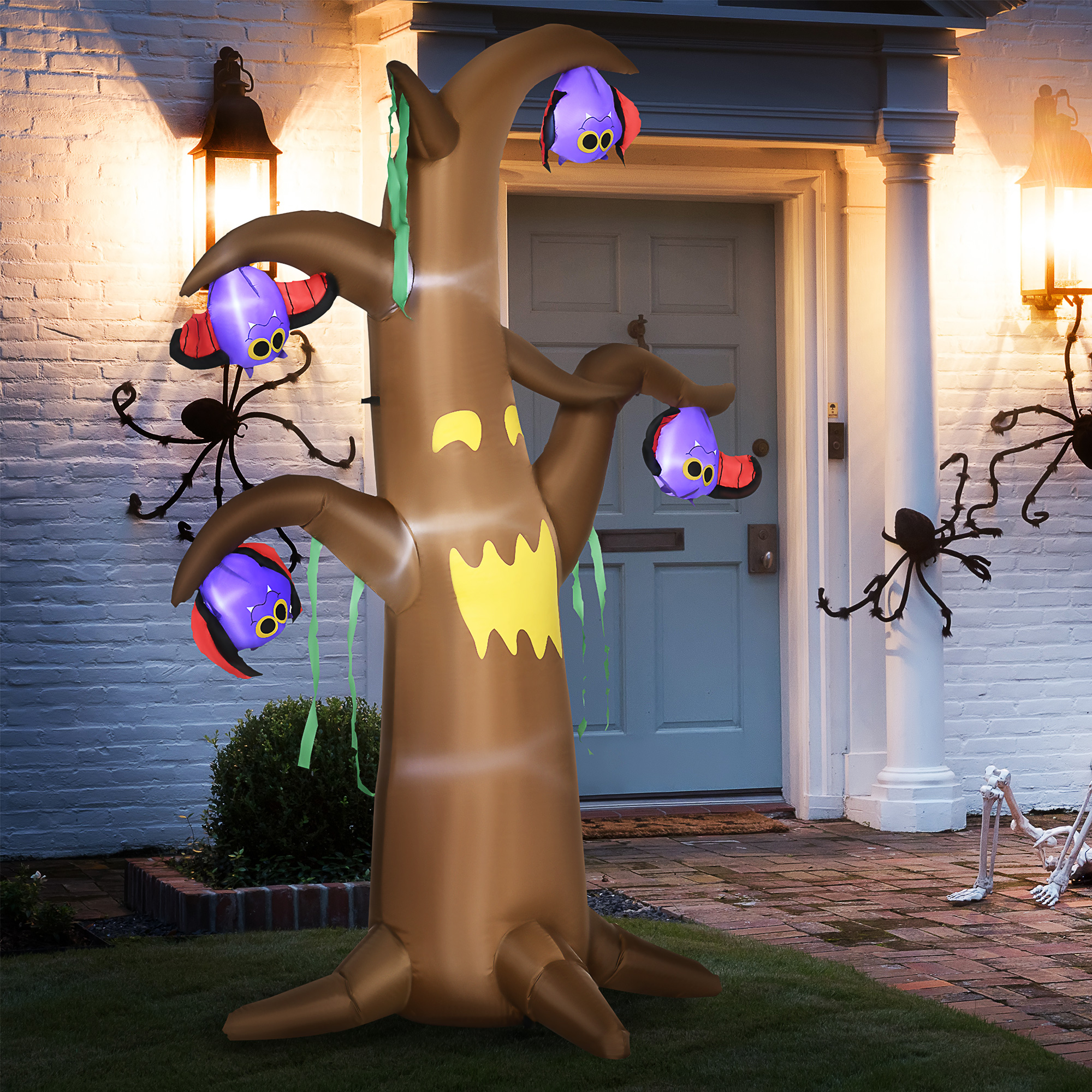 Outsunny 8ft Inflatable Halloween Ghost Tree with Upside-down Bats Showing Teeth Wings, Blow-Up Outdoor LED Display for Lawn, Garden, Party