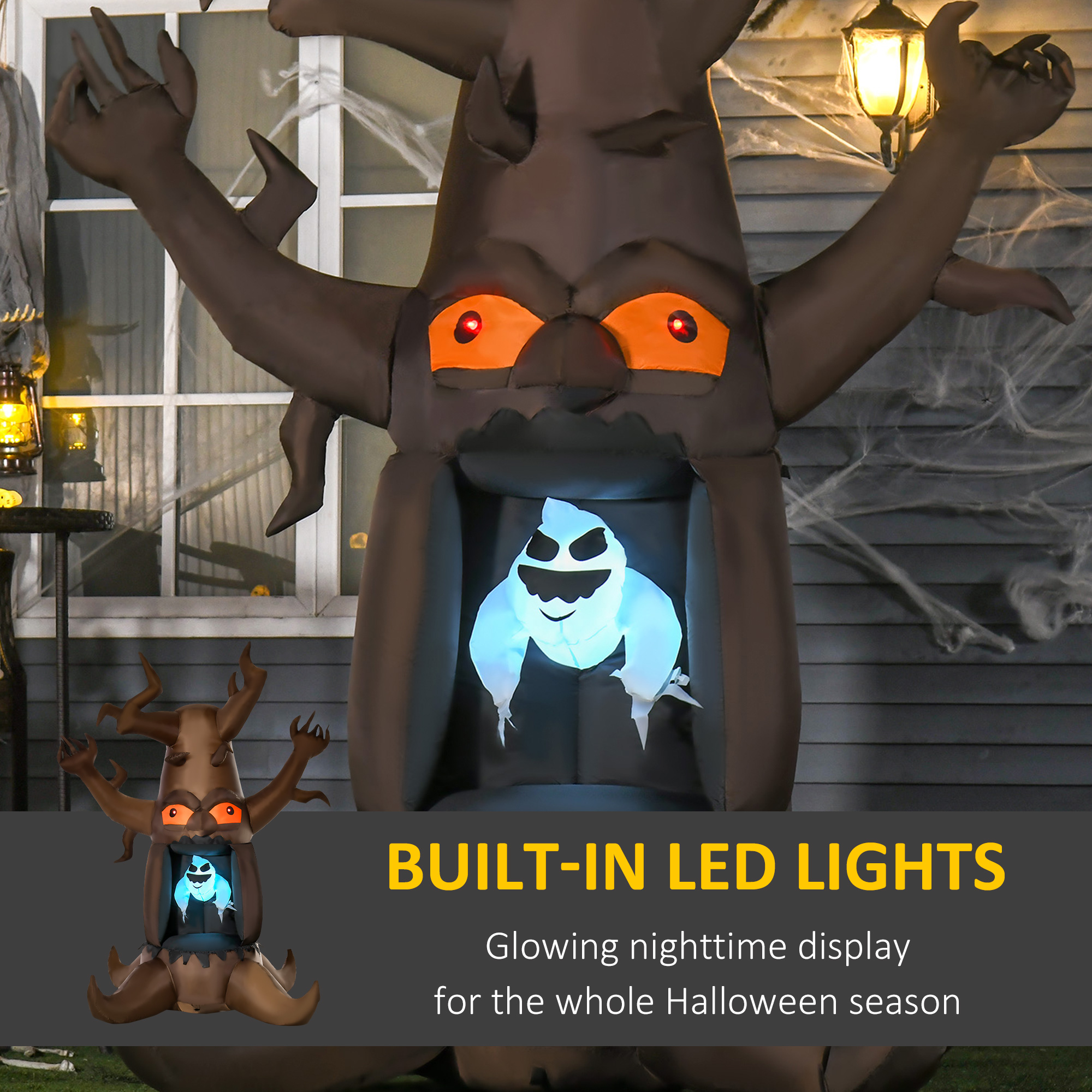 HOMCOM Next Day Delivery Inflatable Halloween Floating Ghost Tree with LED Light Outdoor Decoration 8FT 2.4m