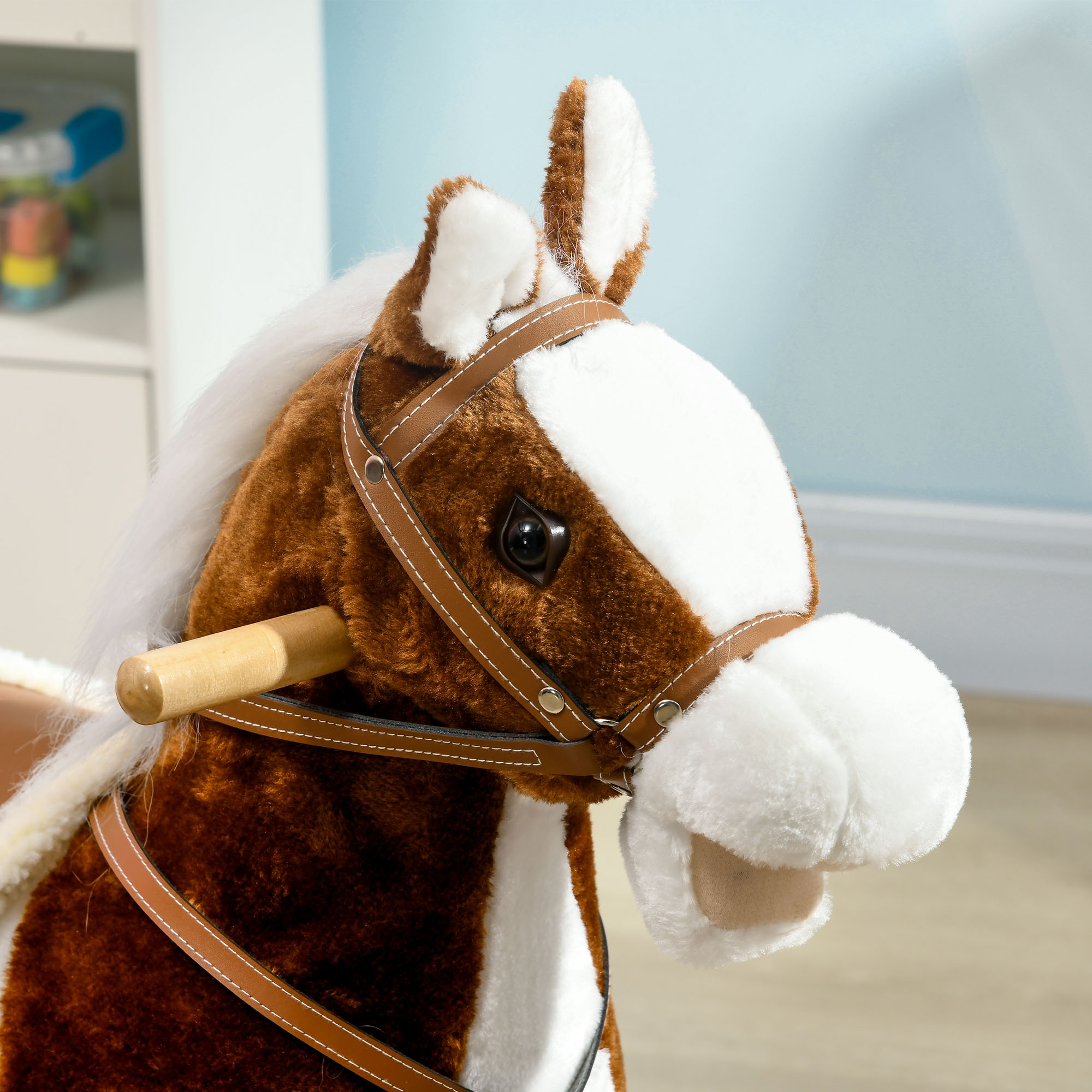 HOMCOM Rocking Horse with Music Sound, Ride On Horse with Saddle Gift for 3-6 Years Old Girl and Boy, Brown