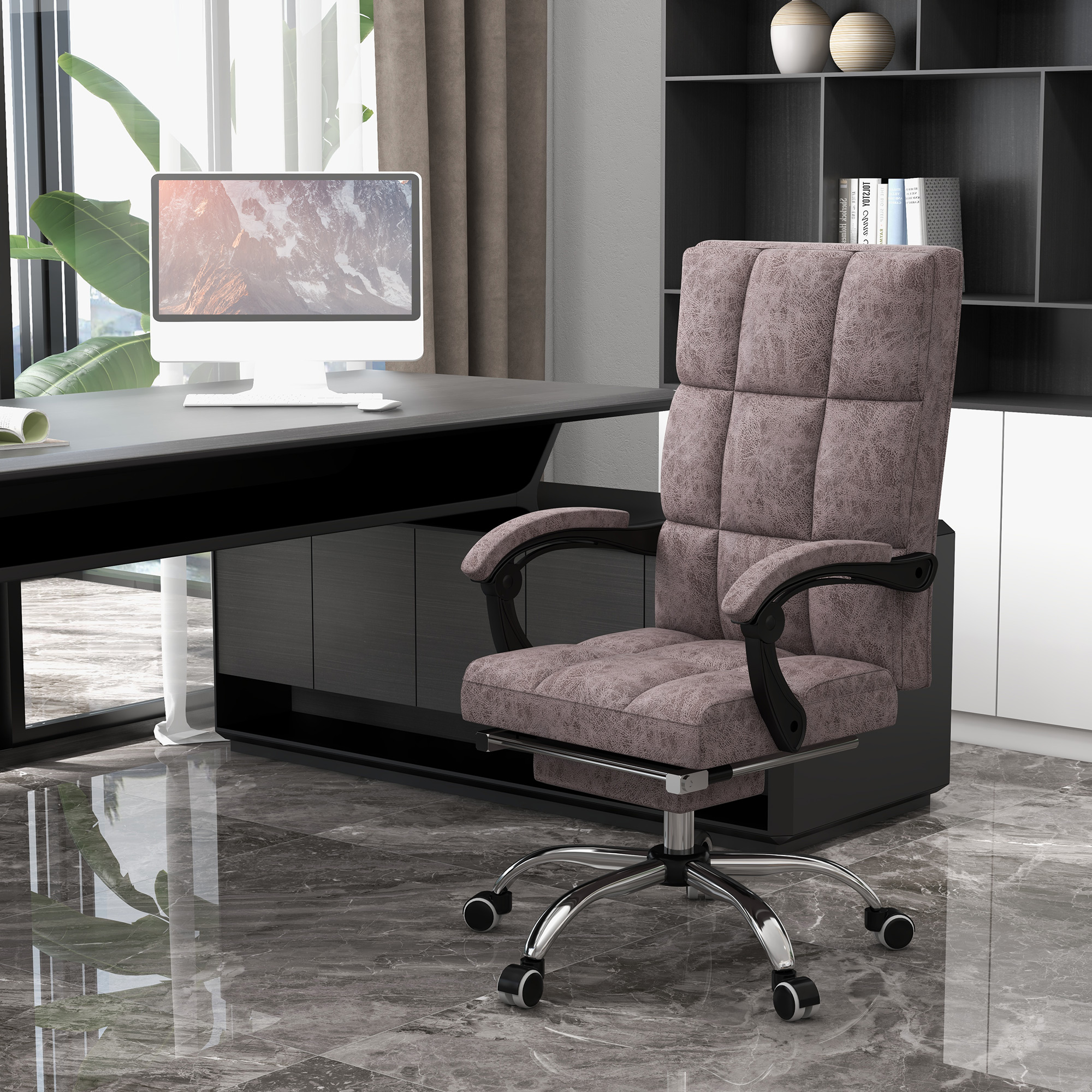 Vinsetto Executive Office Massage Chair, Microfibre Computer Chair with Vibration, Armrest, 135 Recline, Charcoal Grey