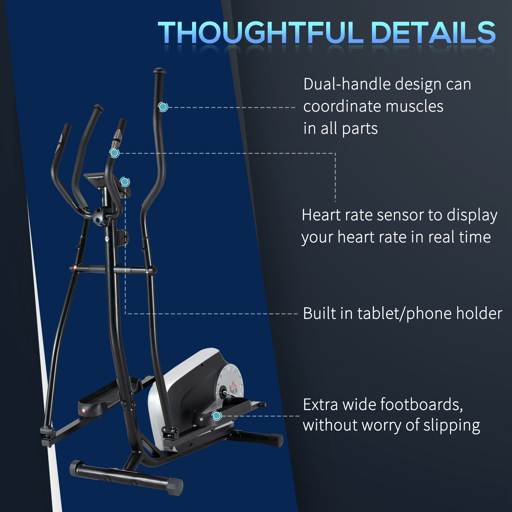 HOMCOM Elliptical Cross Trainer, Home Cardio Workout Machine w/ 8 Level Magnetic Resistance, LCD Monitor, Pulse Heart Rate Sensor and Two Wheels