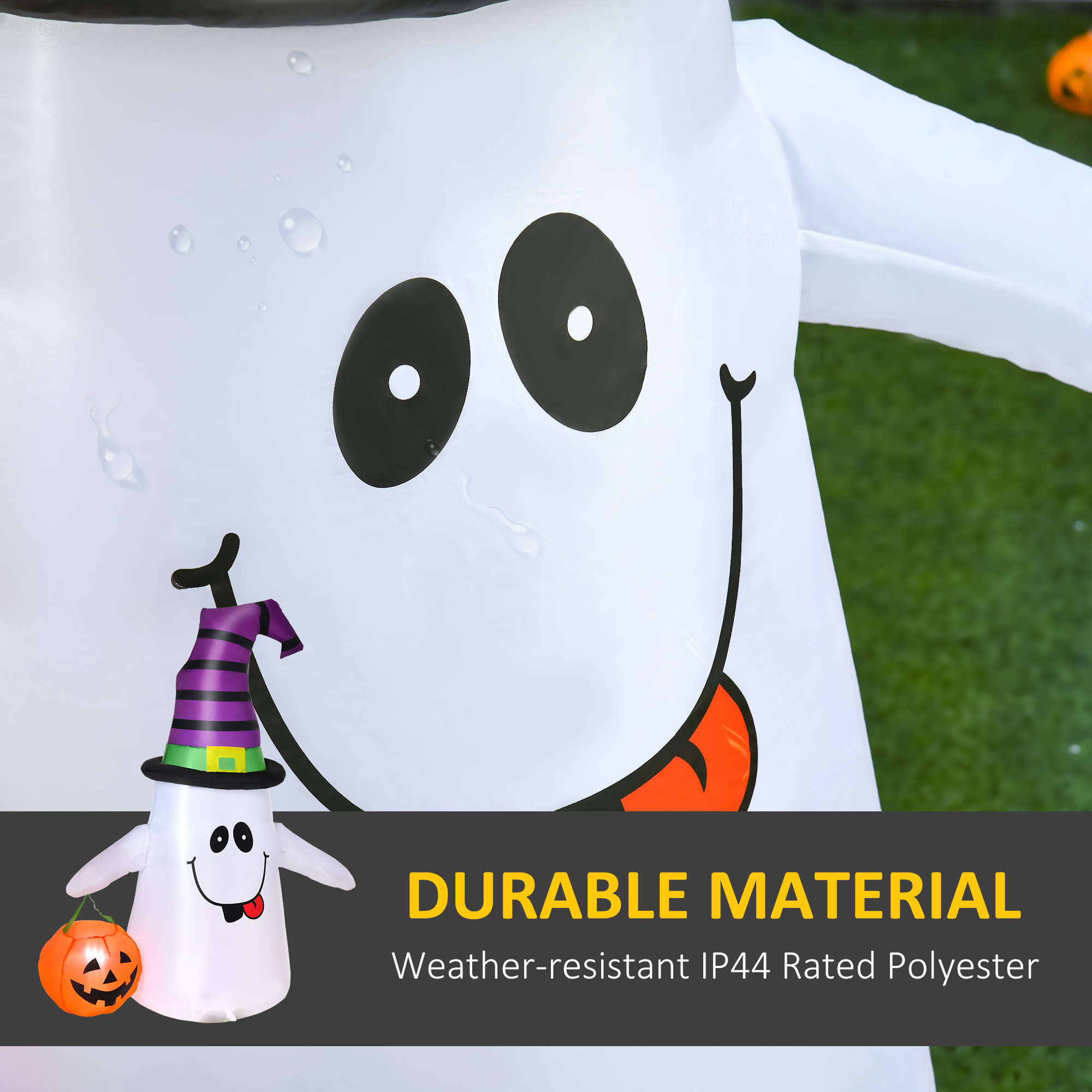 HOMCOM 1.2m Witch Ghost Halloween Inflatable Decoration w/ LED Lights, Fan Accessories, Pumpkin Lantern, Weather-Resistant Indoor Outdoor Seasonal