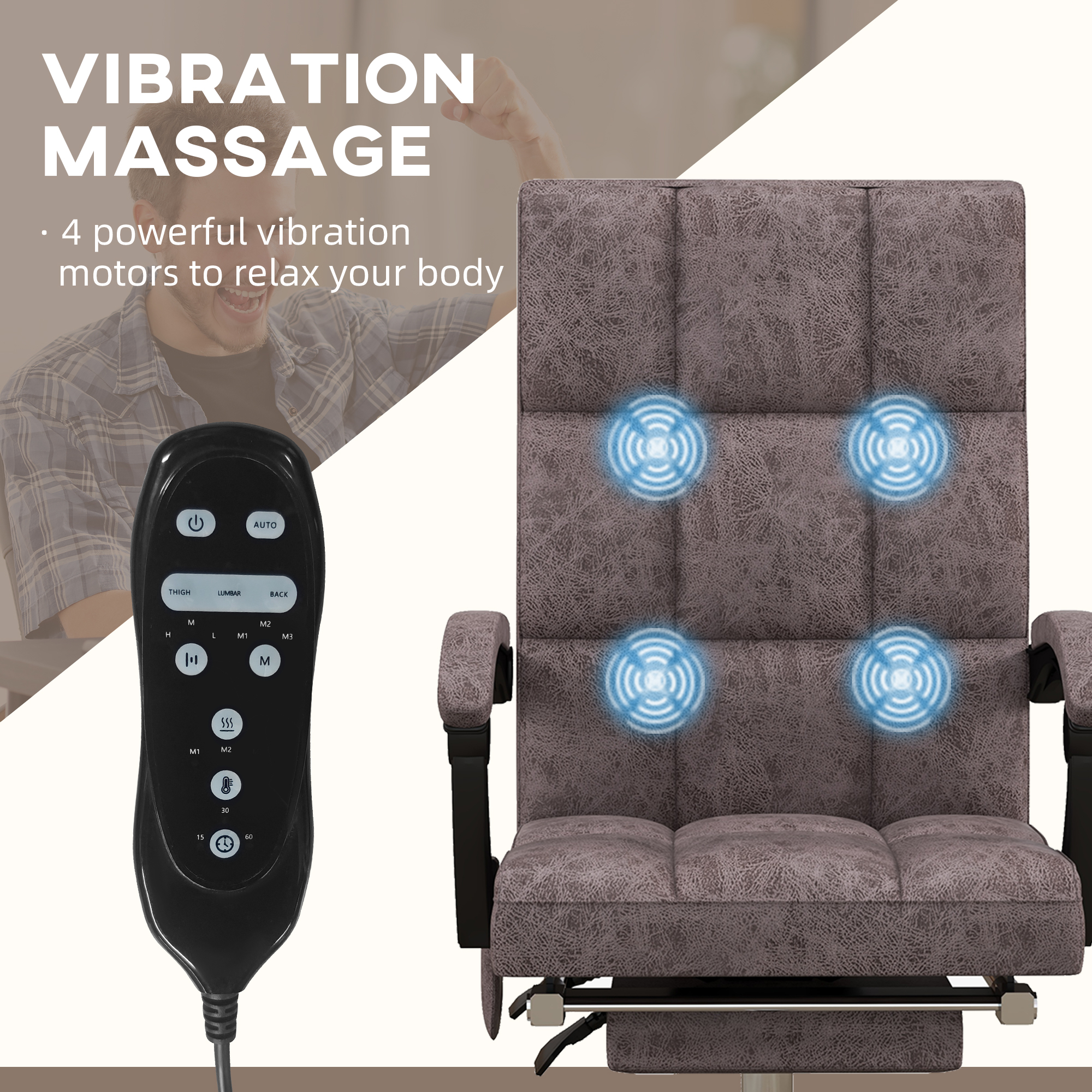 Vinsetto Executive Office Massage Chair, Microfibre Computer Chair with Vibration, Armrest, 135 Recline, Charcoal Grey
