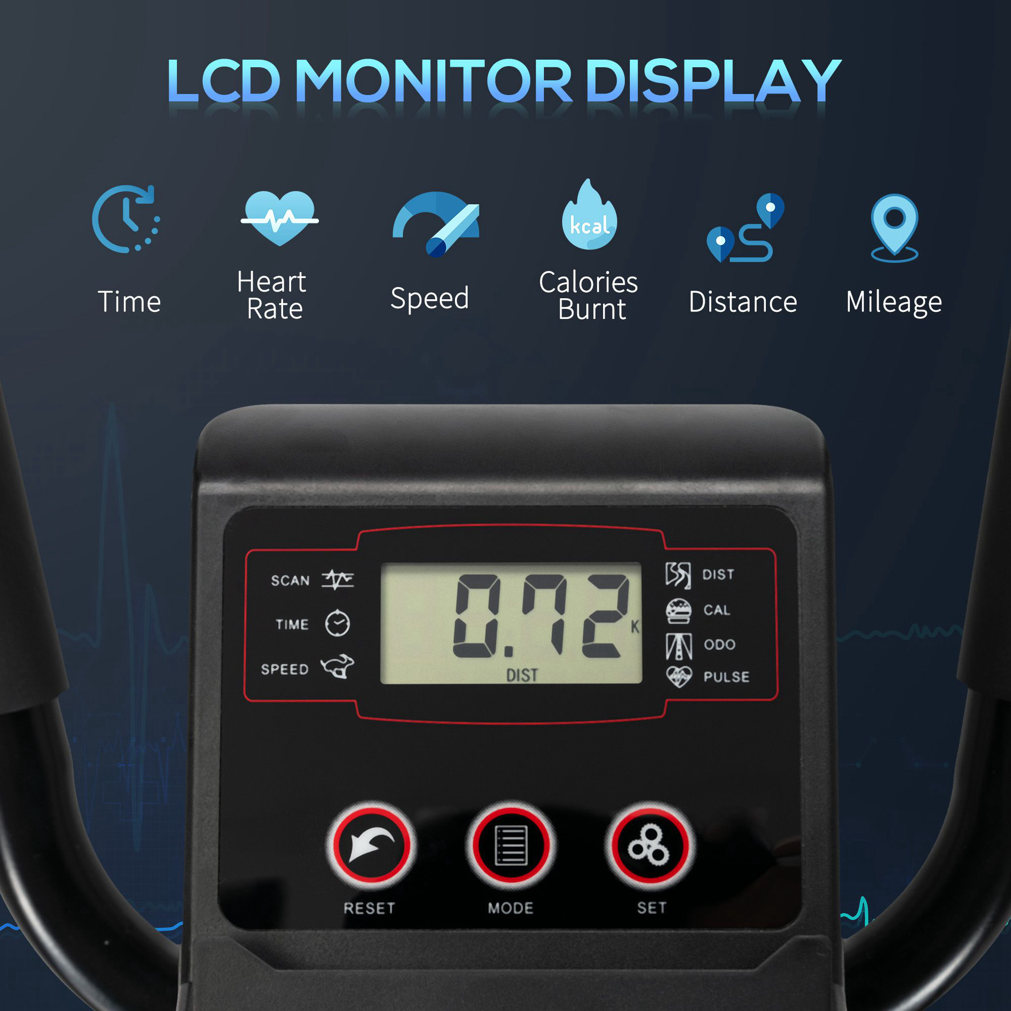 HOMCOM Elliptical Cross Trainer, Home Cardio Workout Machine w/ 8 Level Magnetic Resistance, LCD Monitor, Pulse Heart Rate Sensor and Two Wheels