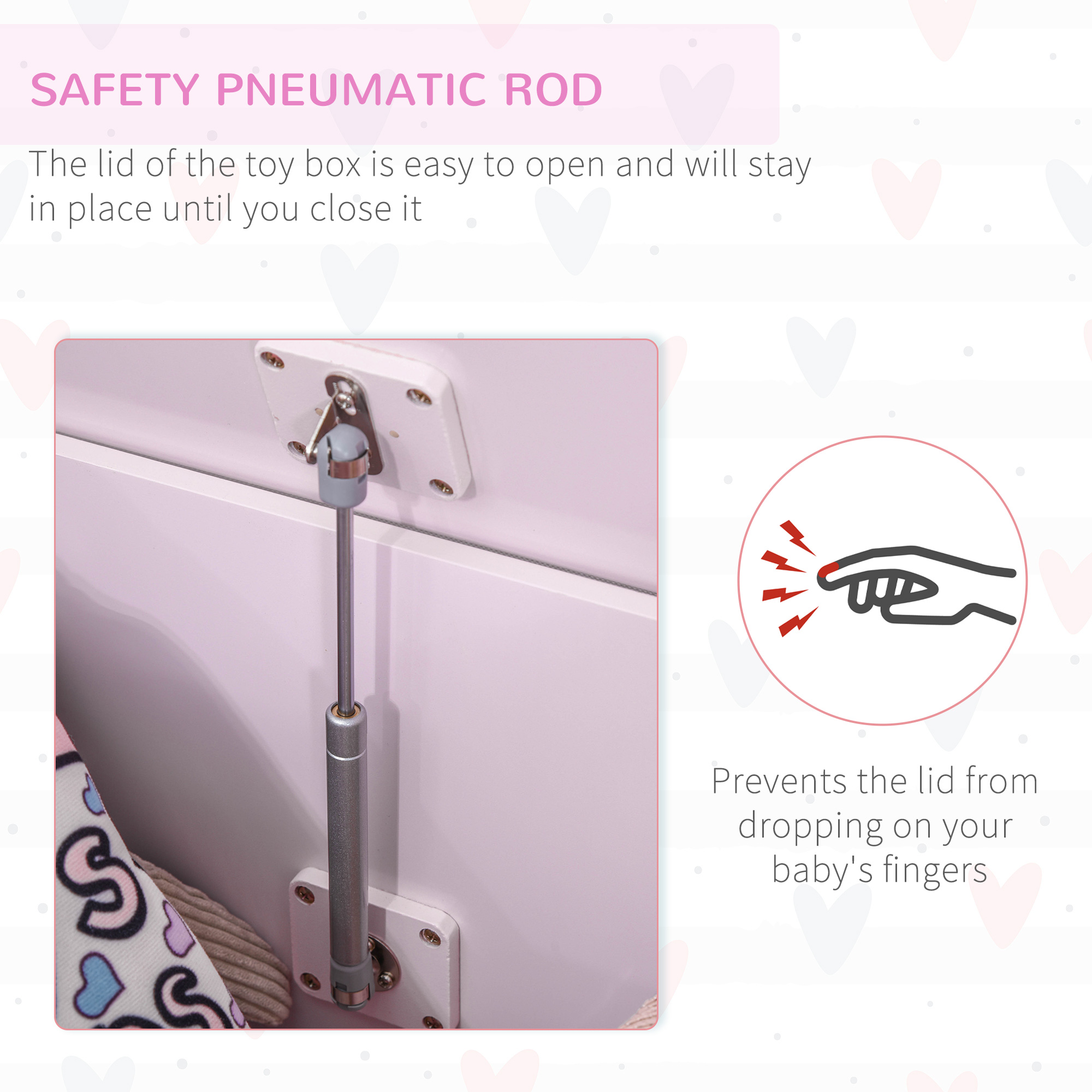 HOMCOM Children's Wooden Toy Box, Playroom Storage Chest with Safety Hinge, 60 x 40 x 48 cm, Pink