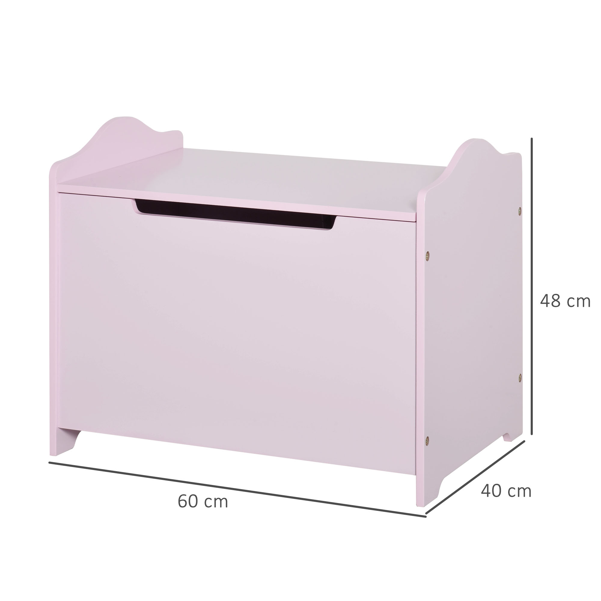 HOMCOM Children's Wooden Toy Box, Playroom Storage Chest with Safety Hinge, 60 x 40 x 48 cm, Pink