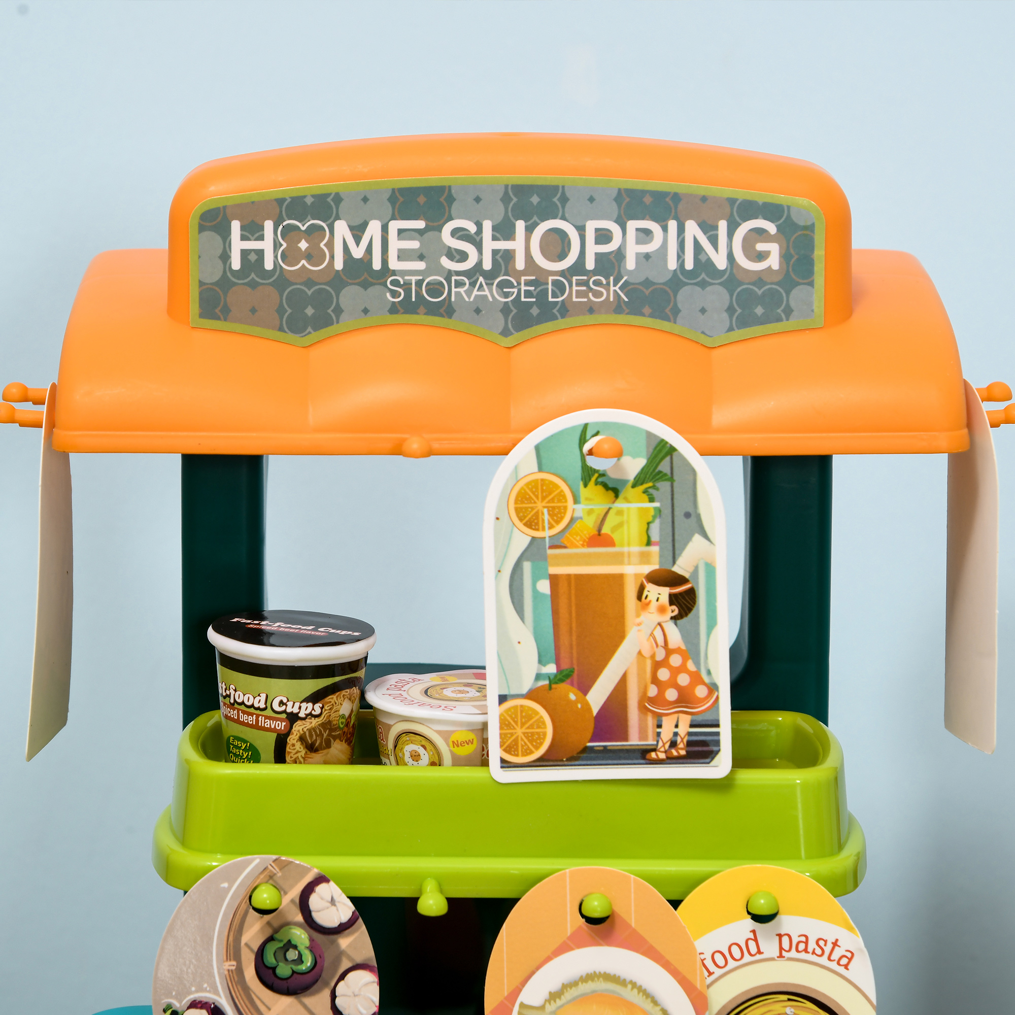 AIYAPLAY Children's Cash Register, 58 Pcs Foldable Toy Shop Trolley, Pretend Play Set with Scanner, Food & Vegetable, for Ages 3-6