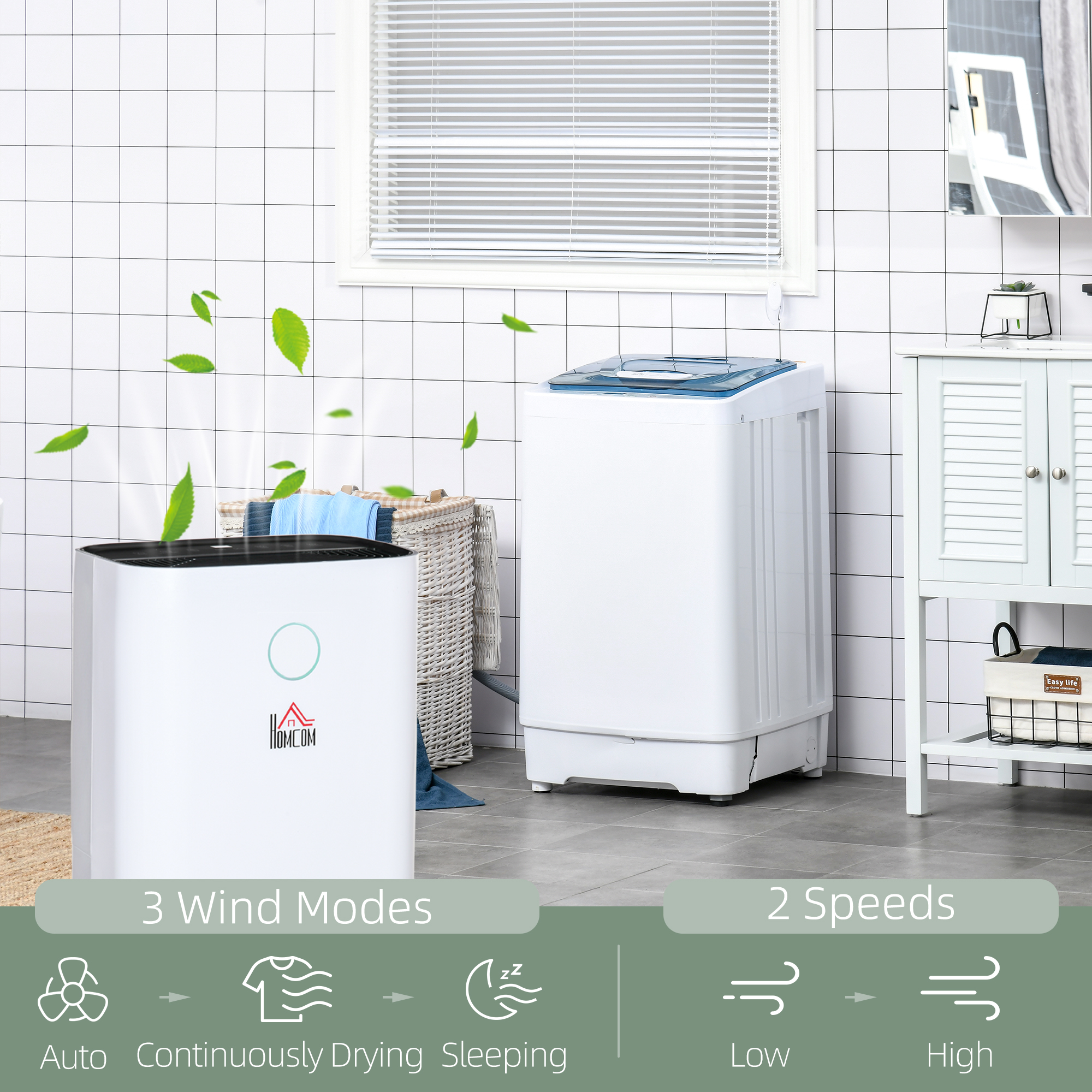 HOMCOM 20L/Day 4000ML Portable Quiet Dehumidifier for Home Laundry Room Bedroom Basement, Electric Moisture Air De-Humidifier with 3 Modes