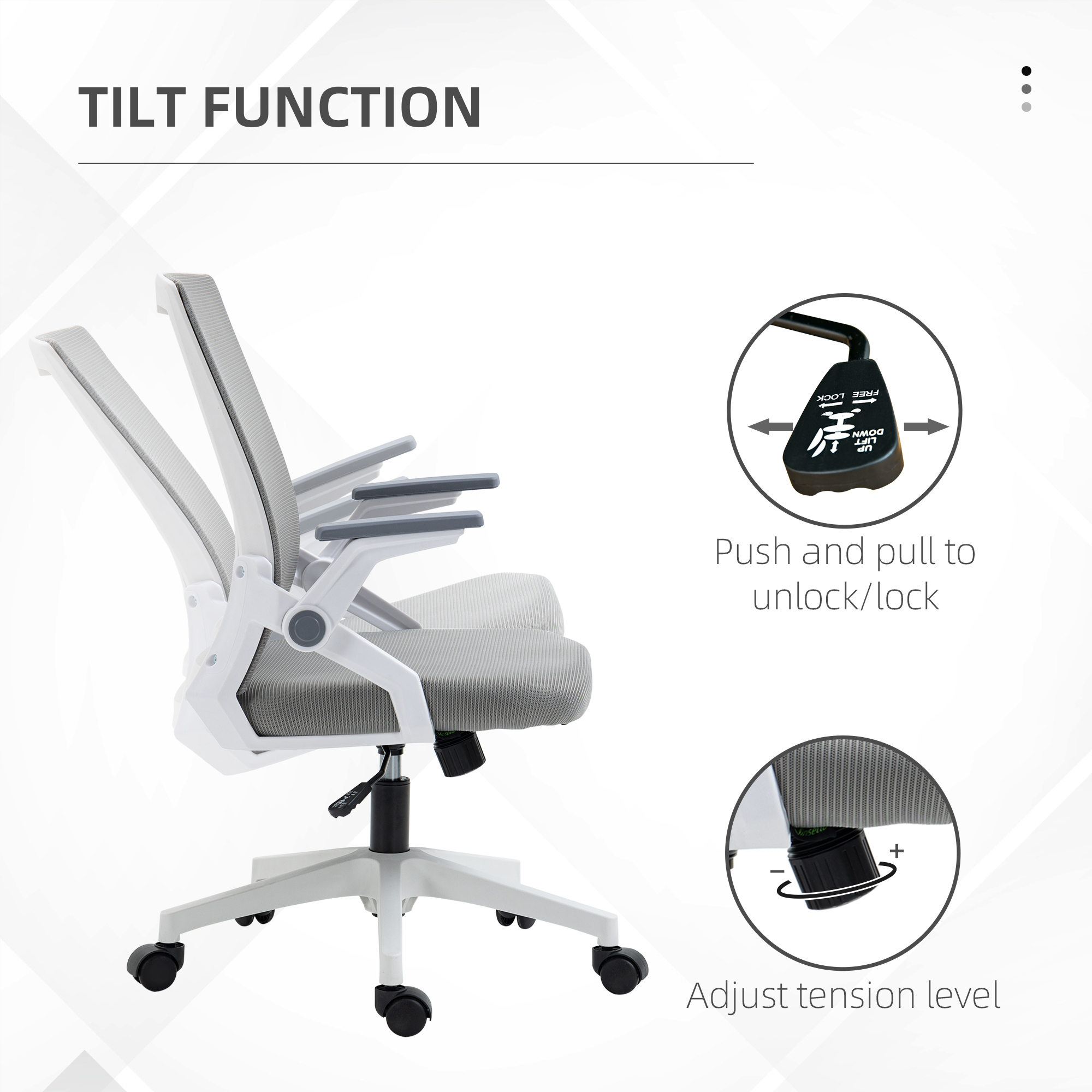 Vinsetto Ergonomic Mesh Office Chair with Lumbar Support, Adjustable Height, Flip-up Armrests, and Swivel Wheels, Grey