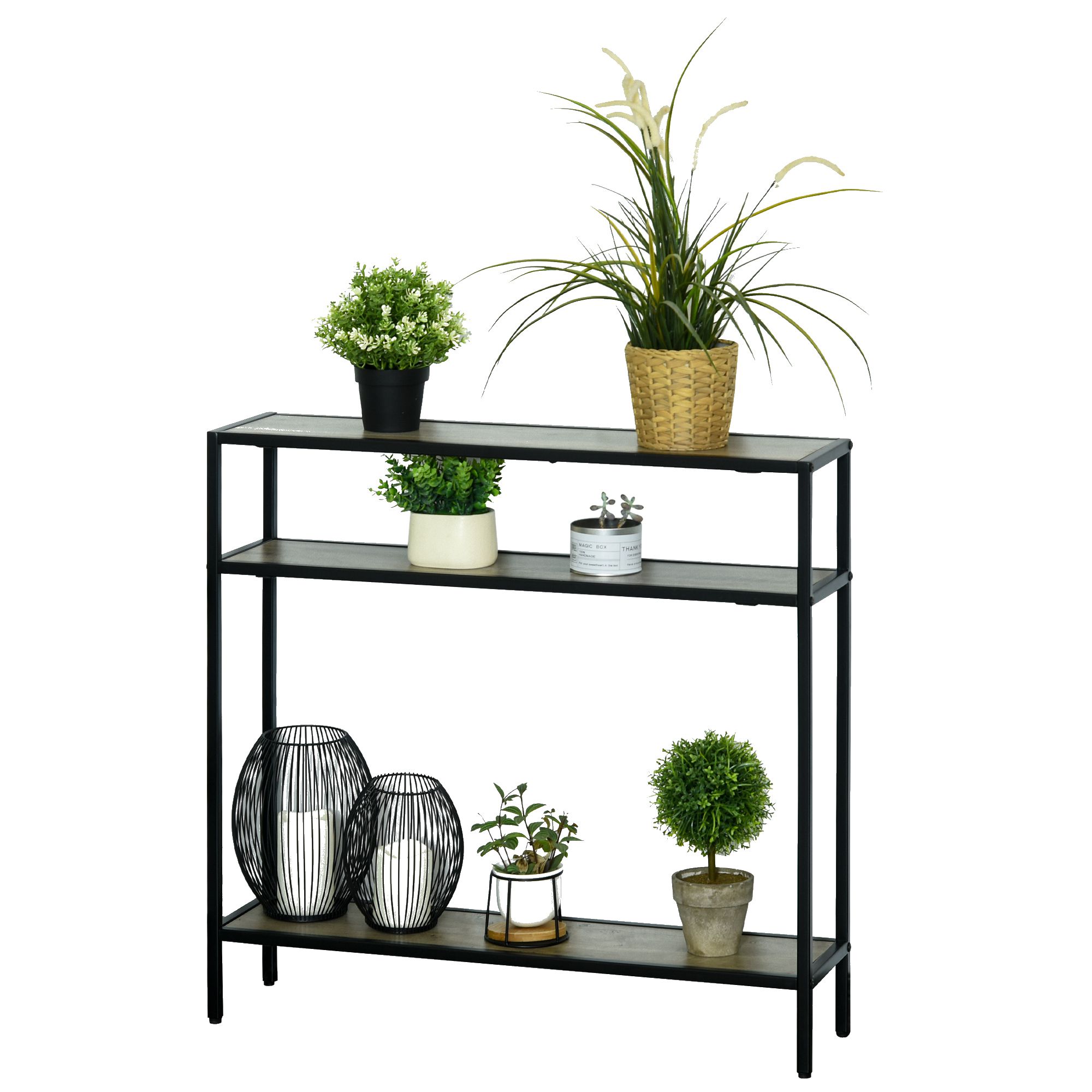 Outsunny Estantería de Flores Bastidores para Plantas de 3 Niveles con Placa Antivuelco para Interiores y Exteriores Macetas 80x20x75 cm