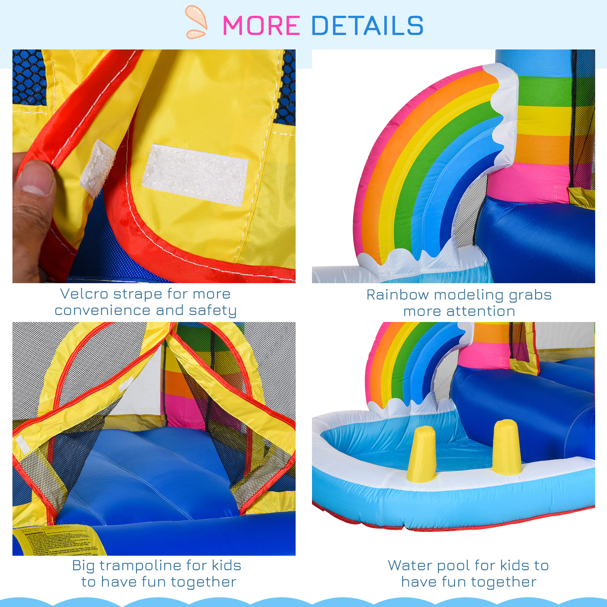 Outsunny Kids Bouncy Castle House Inflatable Trampoline Water Pool 2 in 1 with Blower for Kids Age 3-12 Rainbow Design 2.9 x 2 x 1.55m