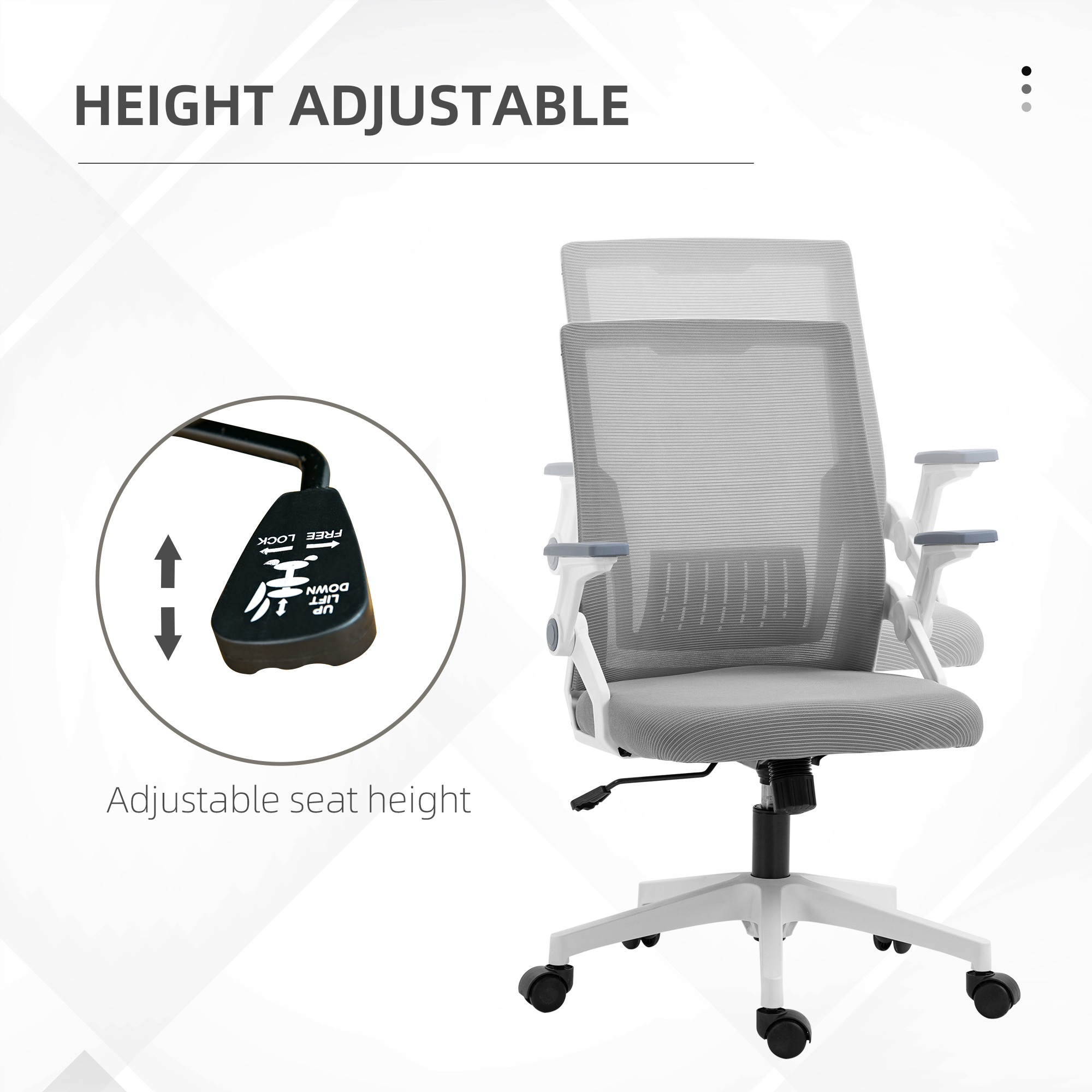 Vinsetto Ergonomic Mesh Office Chair with Lumbar Support, Adjustable Height, Flip-up Armrests, and Swivel Wheels, Grey