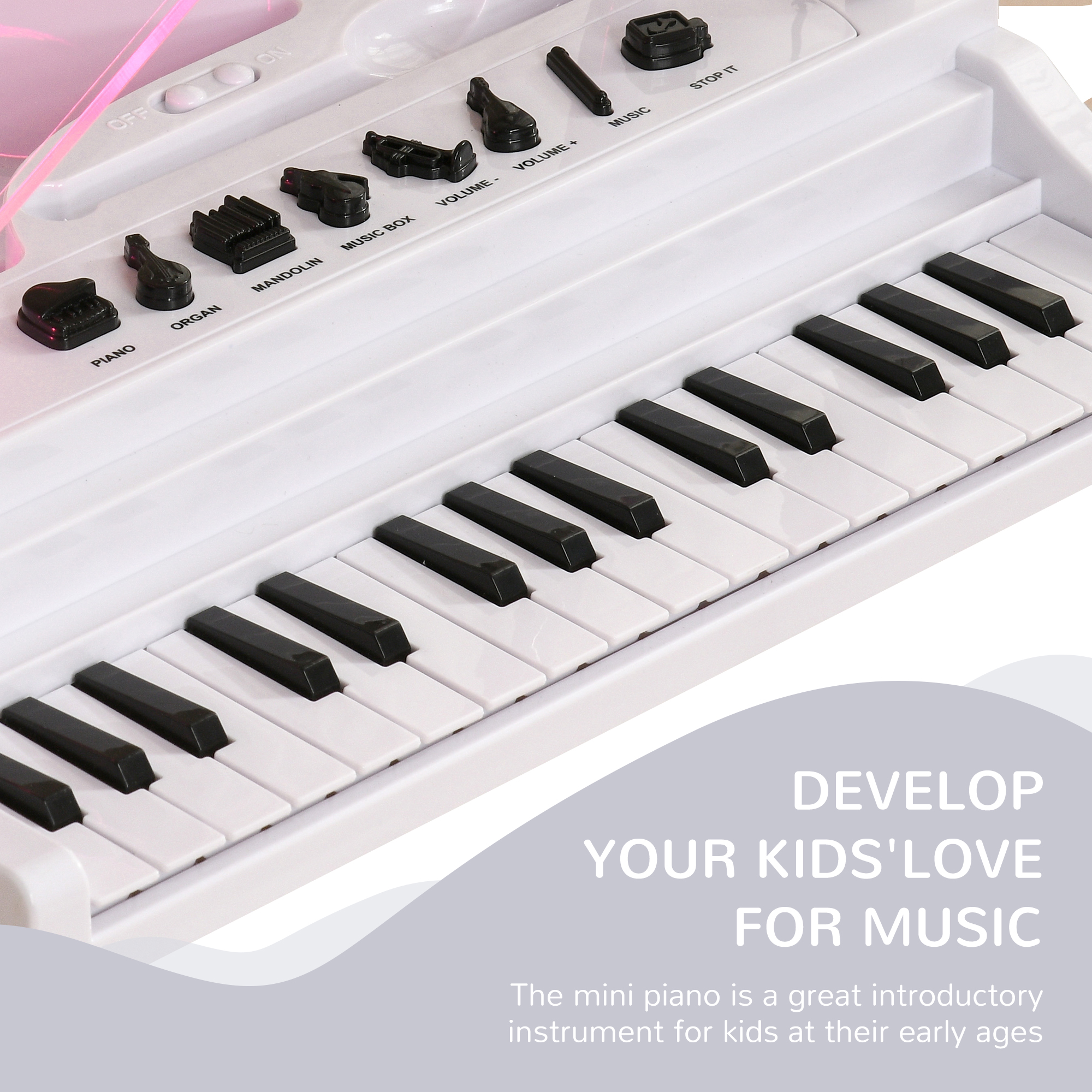 AIYAPLAY Children's 32-Key Electronic Piano Keyboard with Stool, Interactive Lights, Microphone, Variety of Sounds, for Budding Musicians, White