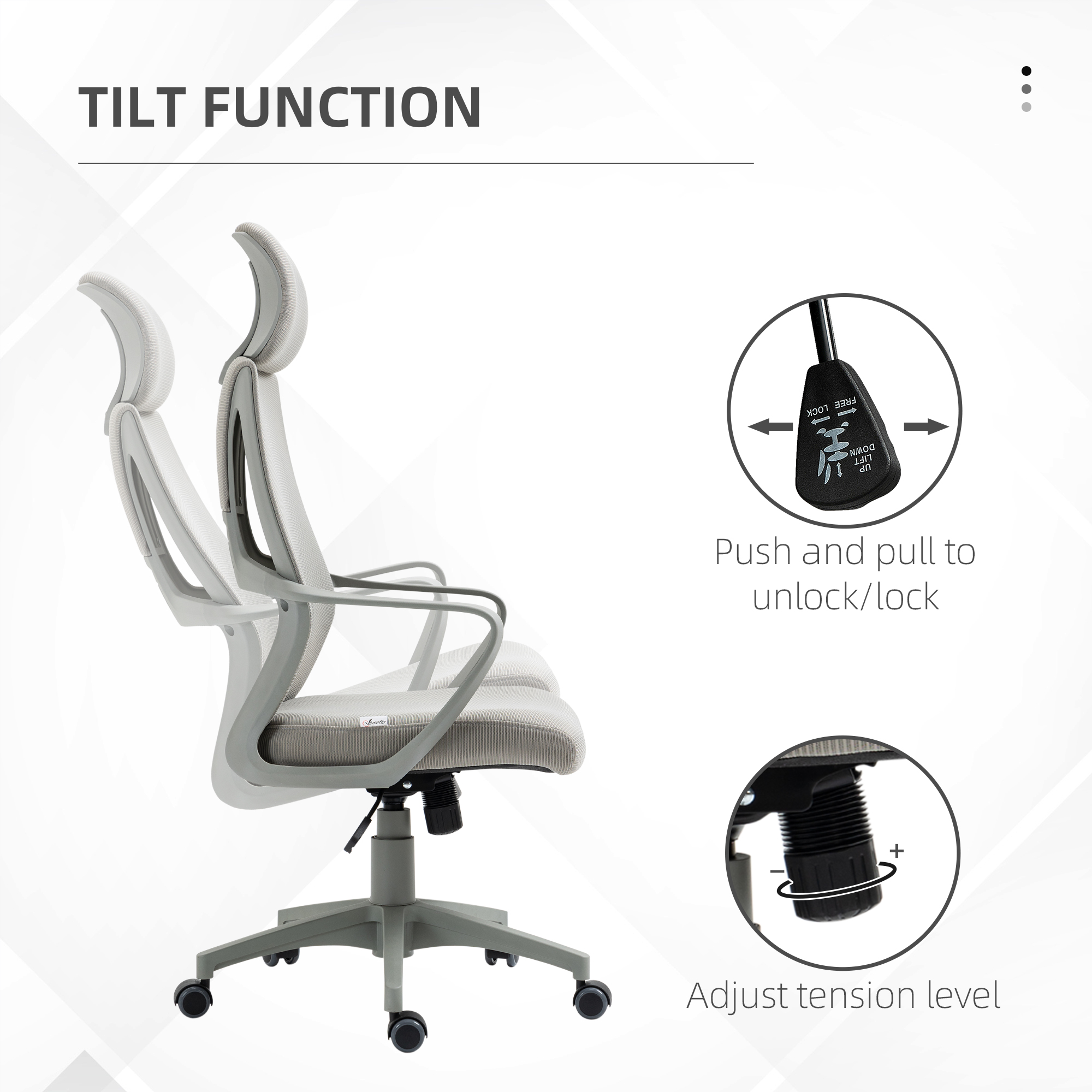 Vinsetto Ergonomic Office Chair with Wheels, High Mesh Back & Adjustable Height for Home Office, Grey