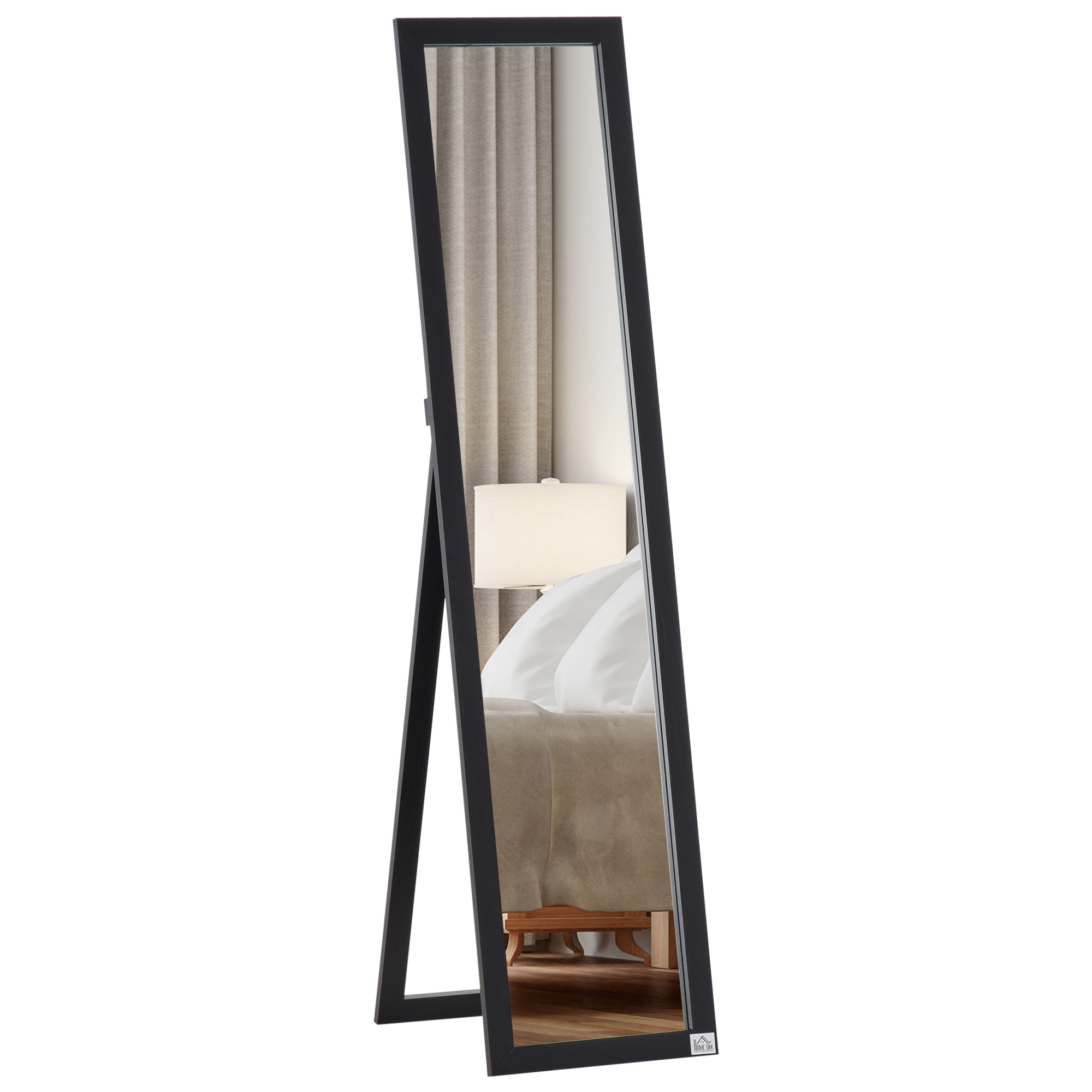 HOMCOM Espelho de Pé de Corpo Inteiro Espelho de Parede com 2 Formas de Uso para Dormitórios Corredor 37x48x152cm Preto   Aosom Portugal