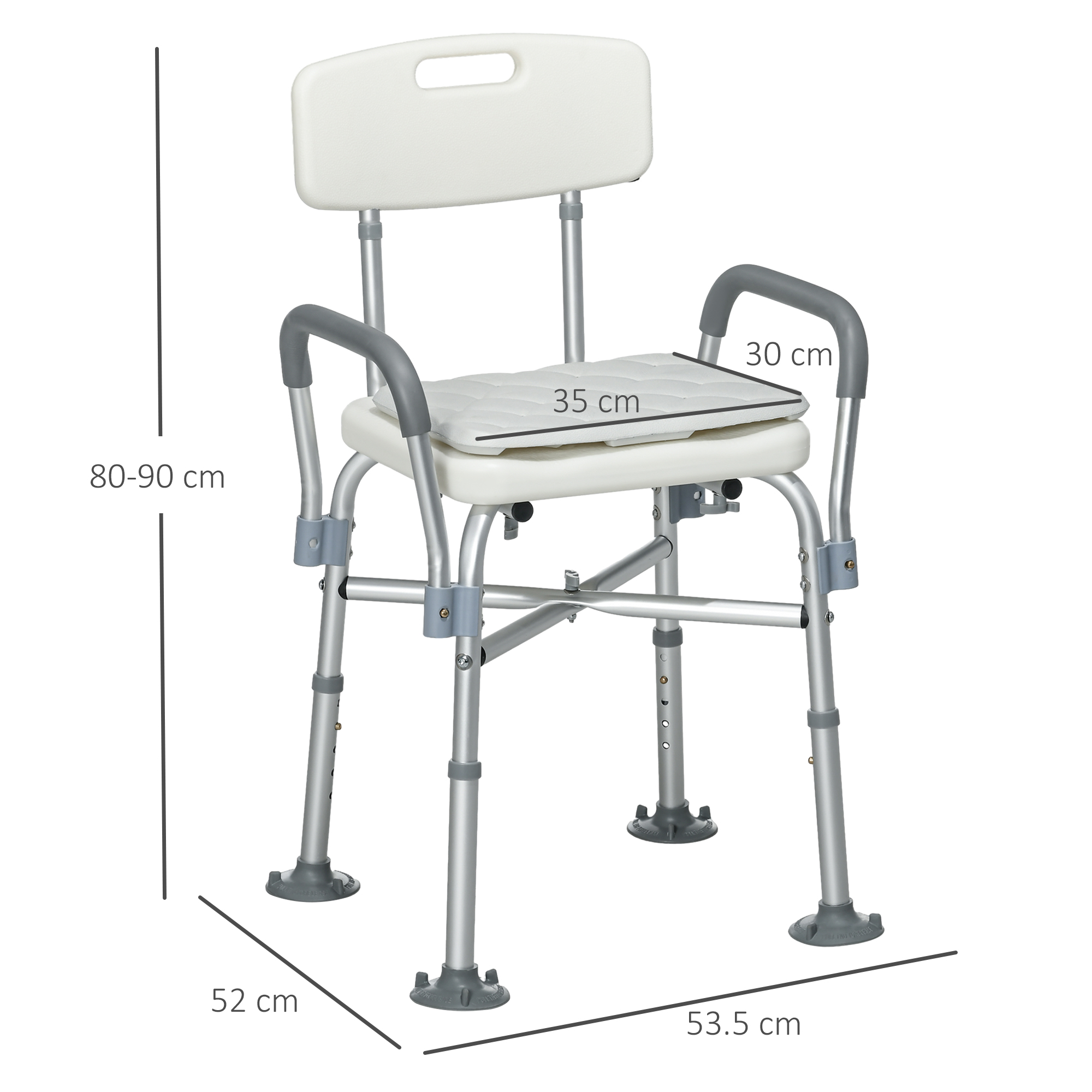 HOMCOM Adjustable Aluminium Bath Chair with Backrest and Armrests, Detachable Padded Seat, Non-Slip Shower Stool, White