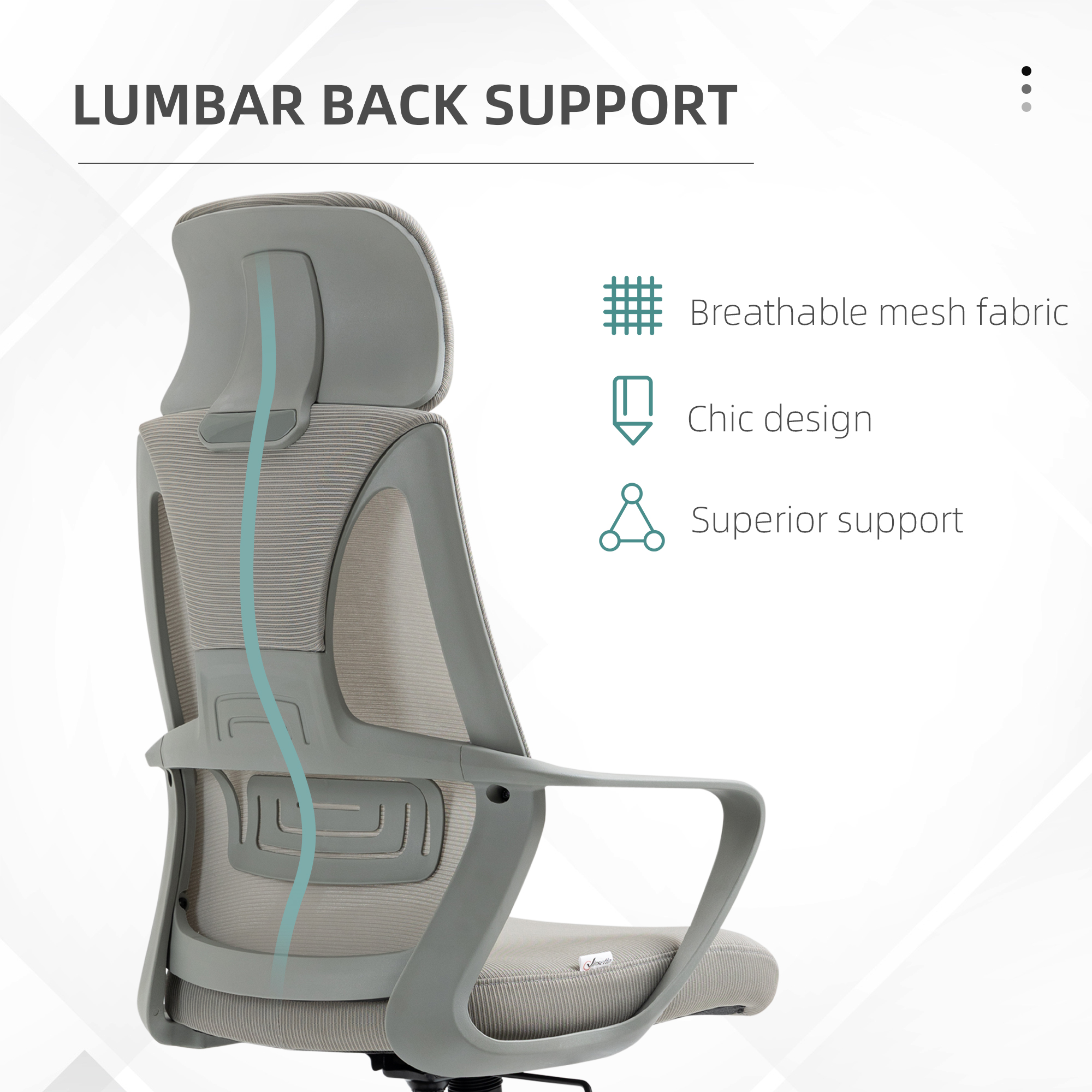 Vinsetto Ergonomic Office Chair with Wheels, High Mesh Back & Adjustable Height for Home Office, Grey