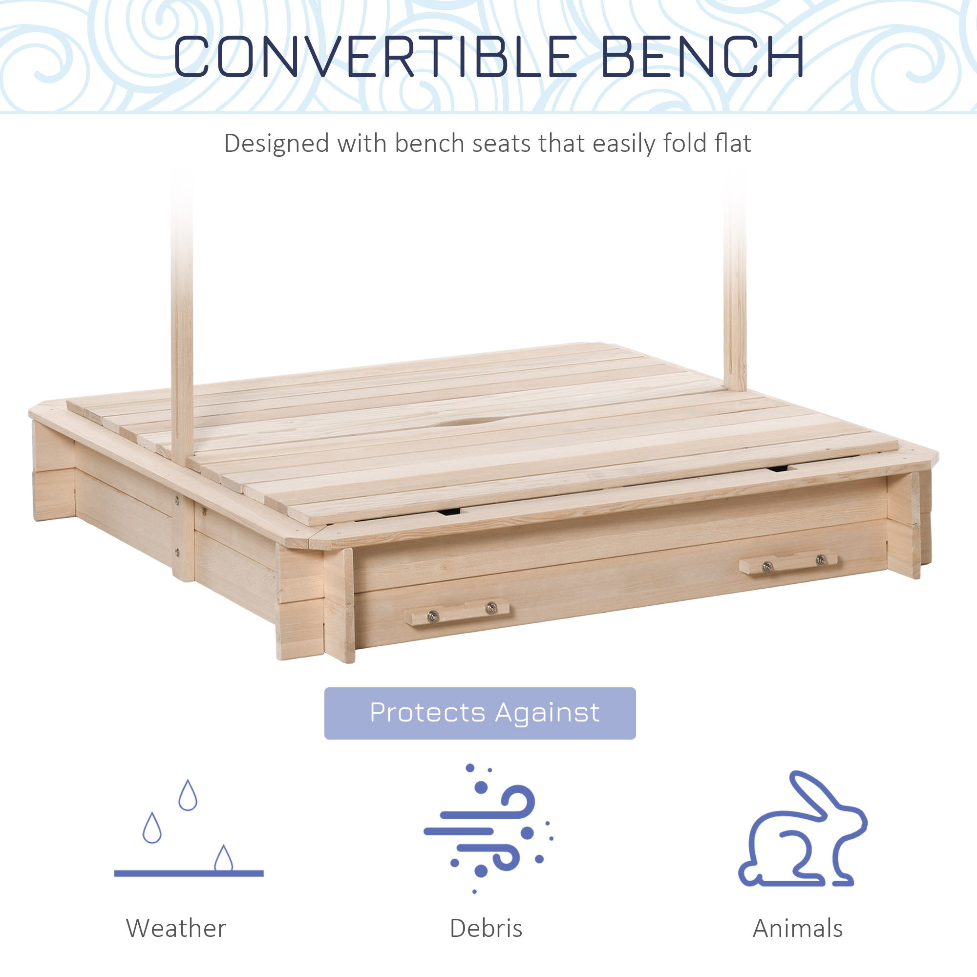 Outsunny Children Cabana Sandbox Kids Square Wooden Sandpit Outdoor Backyard Playset Play Station Adjustable Canopy, 106x106x121cm