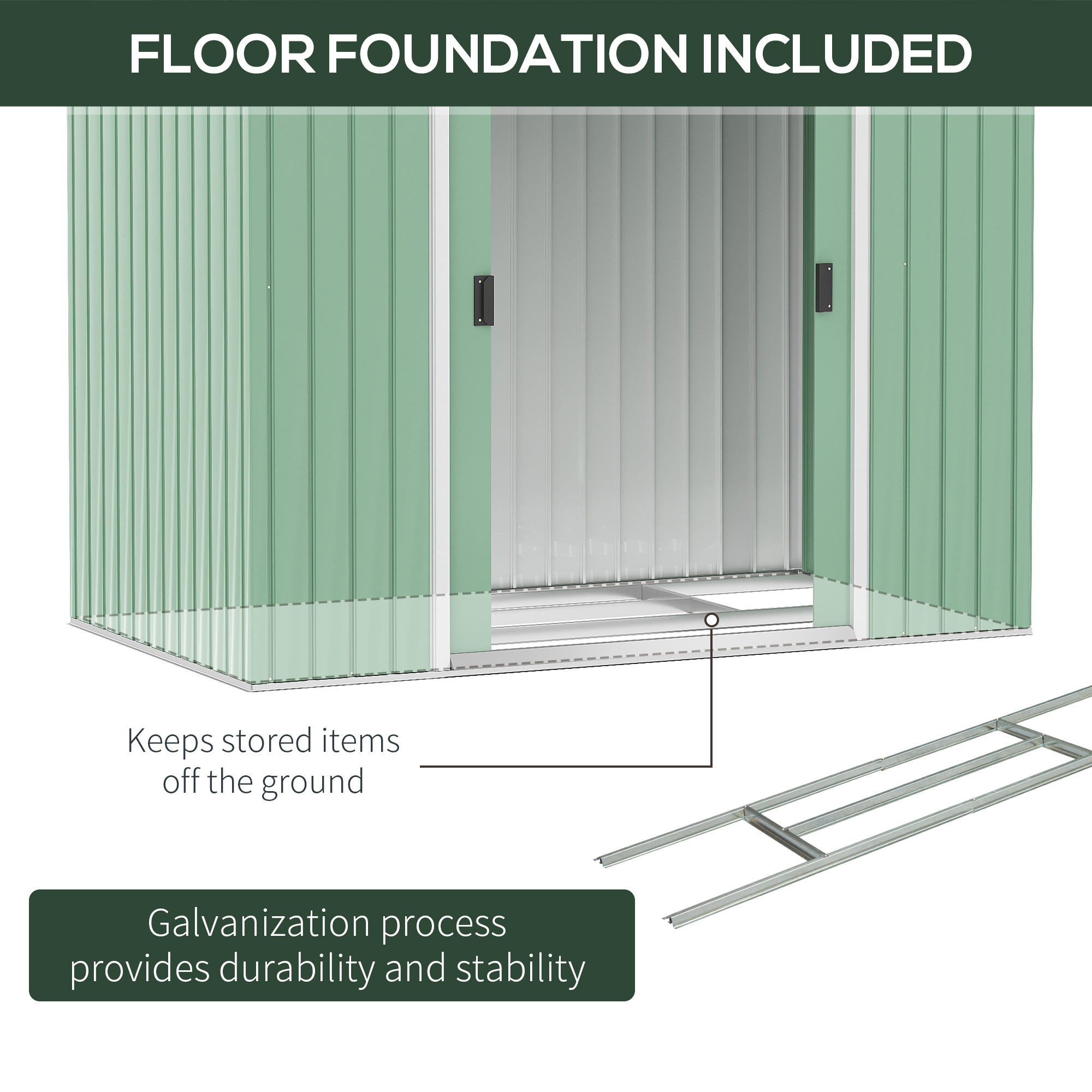 Outsunny 7ft x 4ft Lockable Garden Metal Storage Shed Large Patio Roofed Tool Storage Building Foundation Sheds Box Outdoor Furniture, Light Green