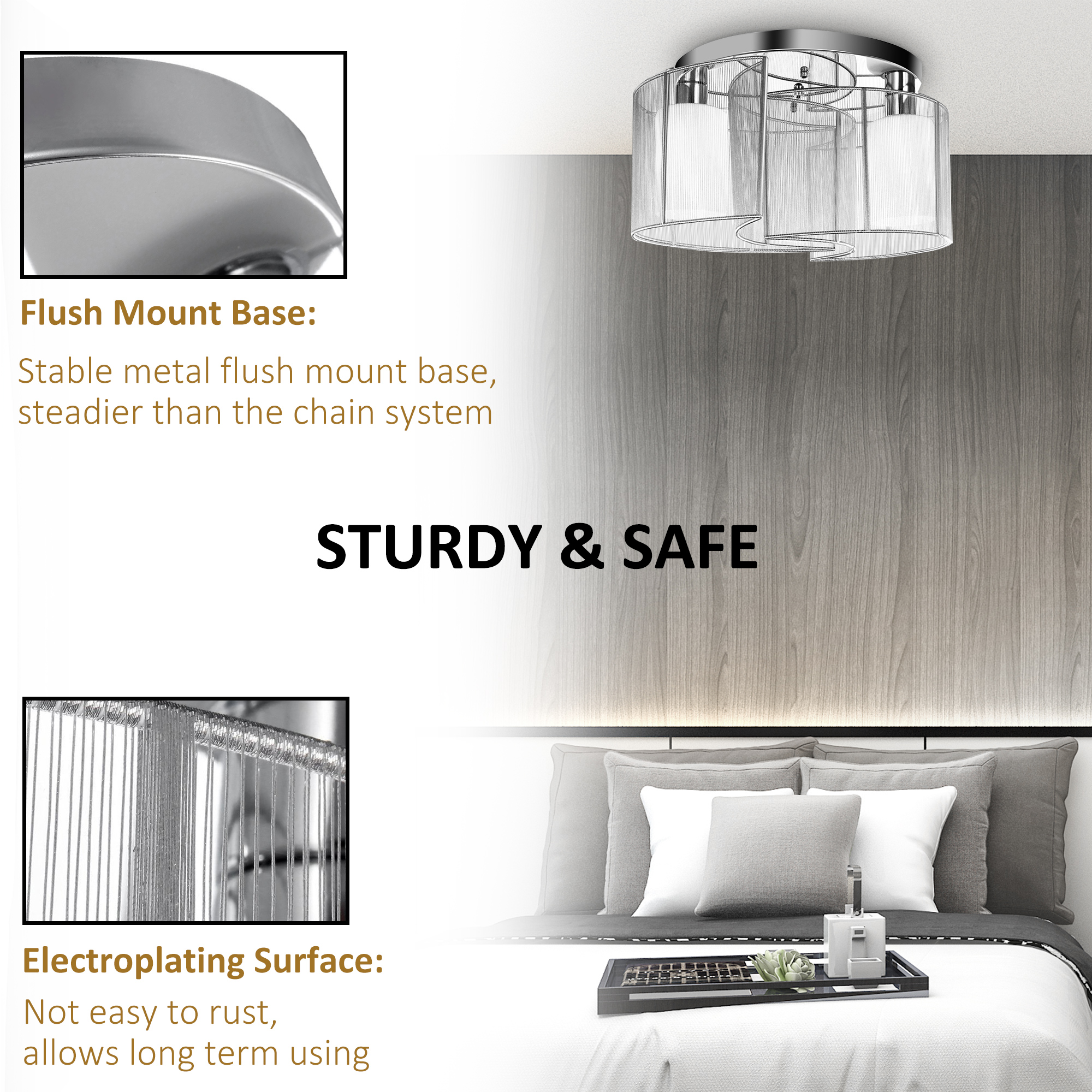 HOMCOM Modern Design Mini Style Flush Mount Ceiling Light with Flush Metal Finish Chandelier for Hallway, Dining Room, Living Room - White