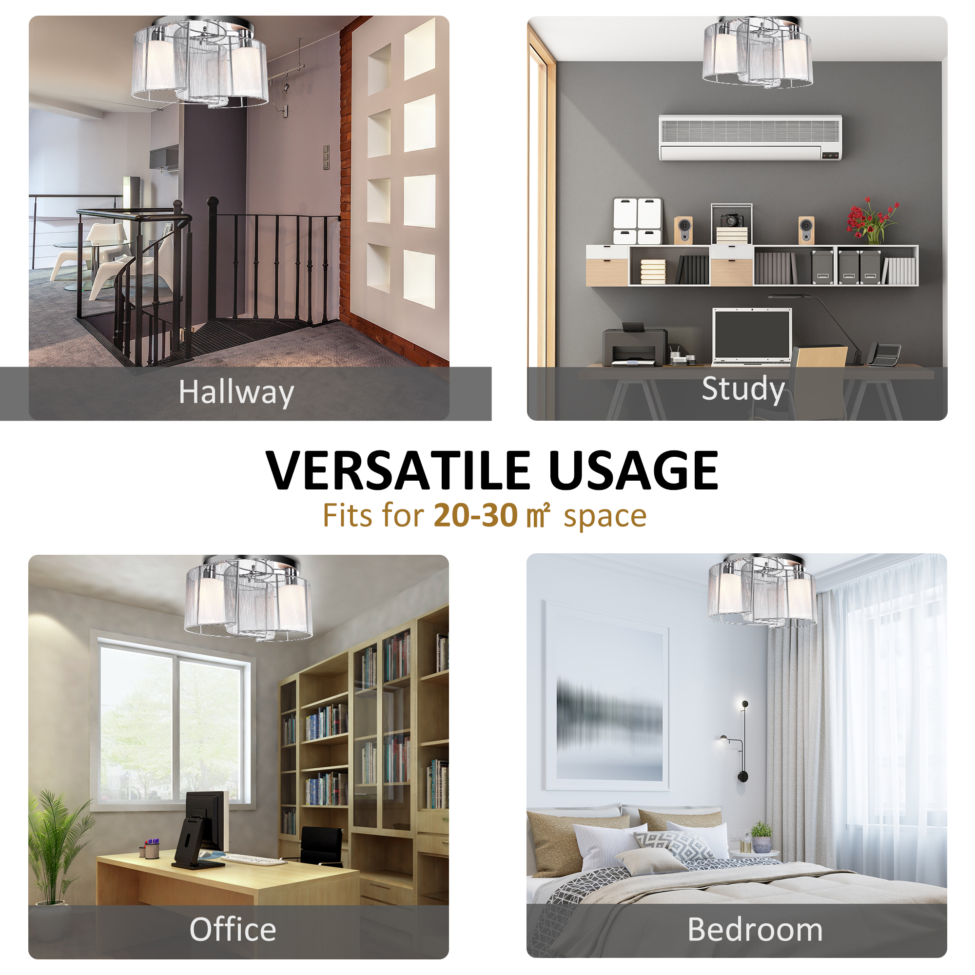 HOMCOM Modern Design Mini Style Flush Mount Ceiling Light with Flush Metal Finish Chandelier for Hallway, Dining Room, Living Room - White