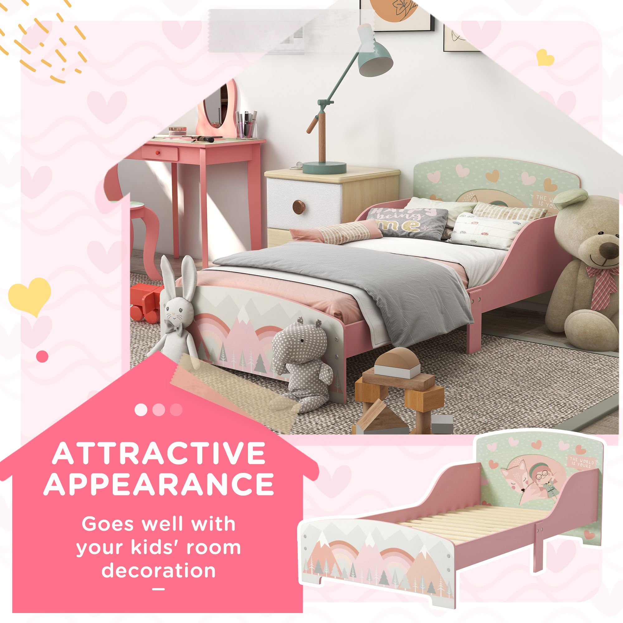 ZONEKIZ Toddler Bed Frame, Kids Bedroom Furniture for Ages 3-6 Years, Pink