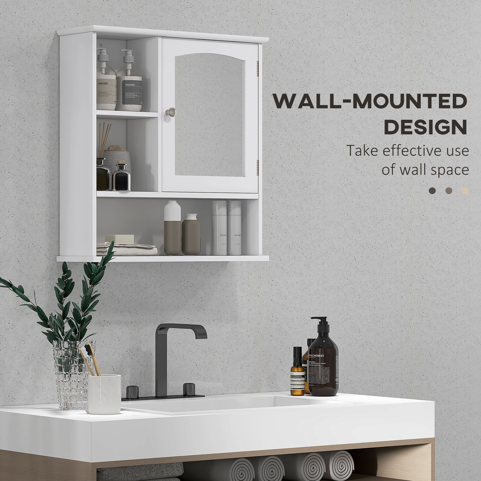 Kleankin Wall Mounted Bathroom Cabinet with Mirror, Adjustable Shelf Storage Organiser for Bathroom, Kitchen, Bedroom, White