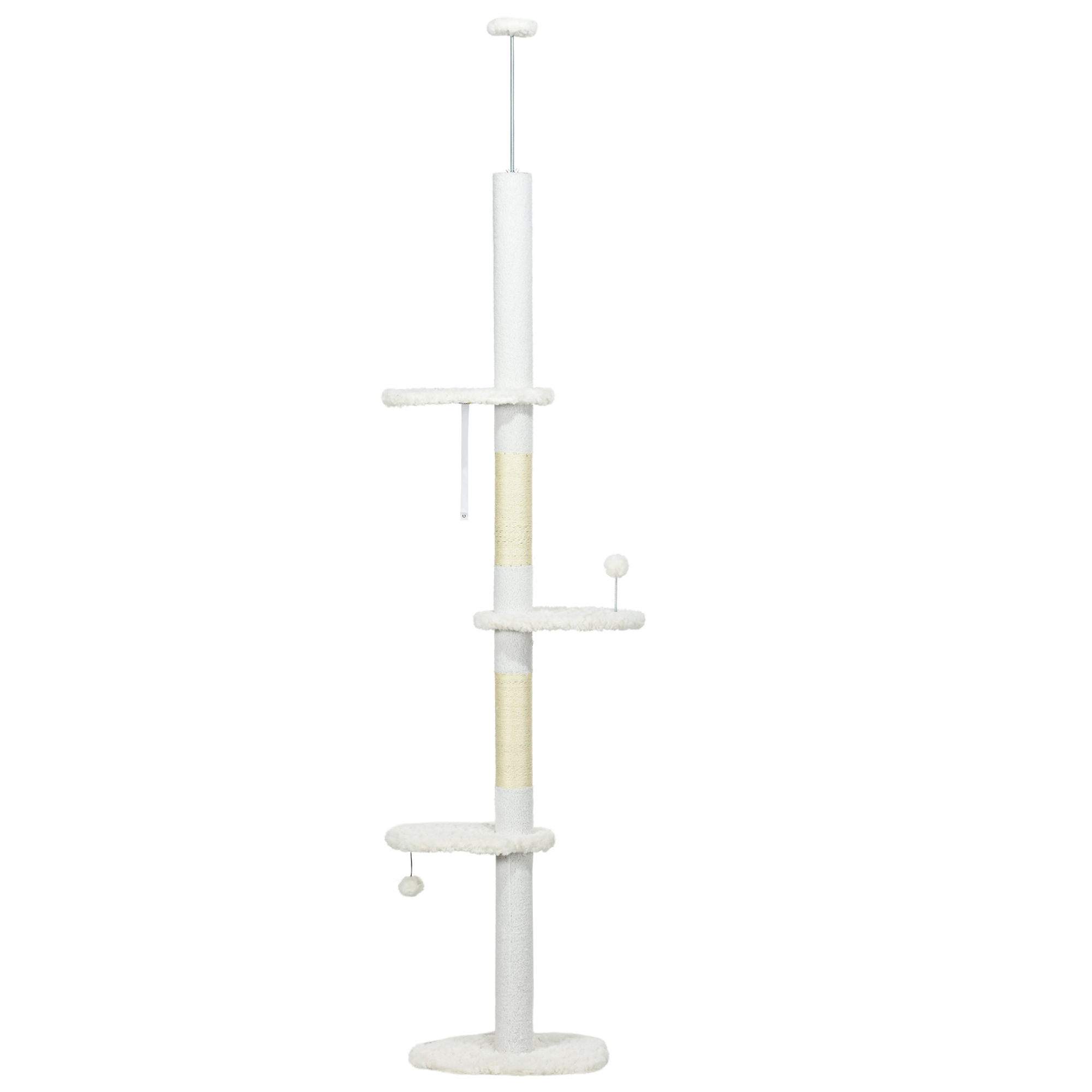 PawHut Arranhador para Gatos do Chão ao Teto com Altura Ajustável e 3 Plataformas em Forma de Nuvem  48x32x225-255 cm Branco   Aosom Portugal