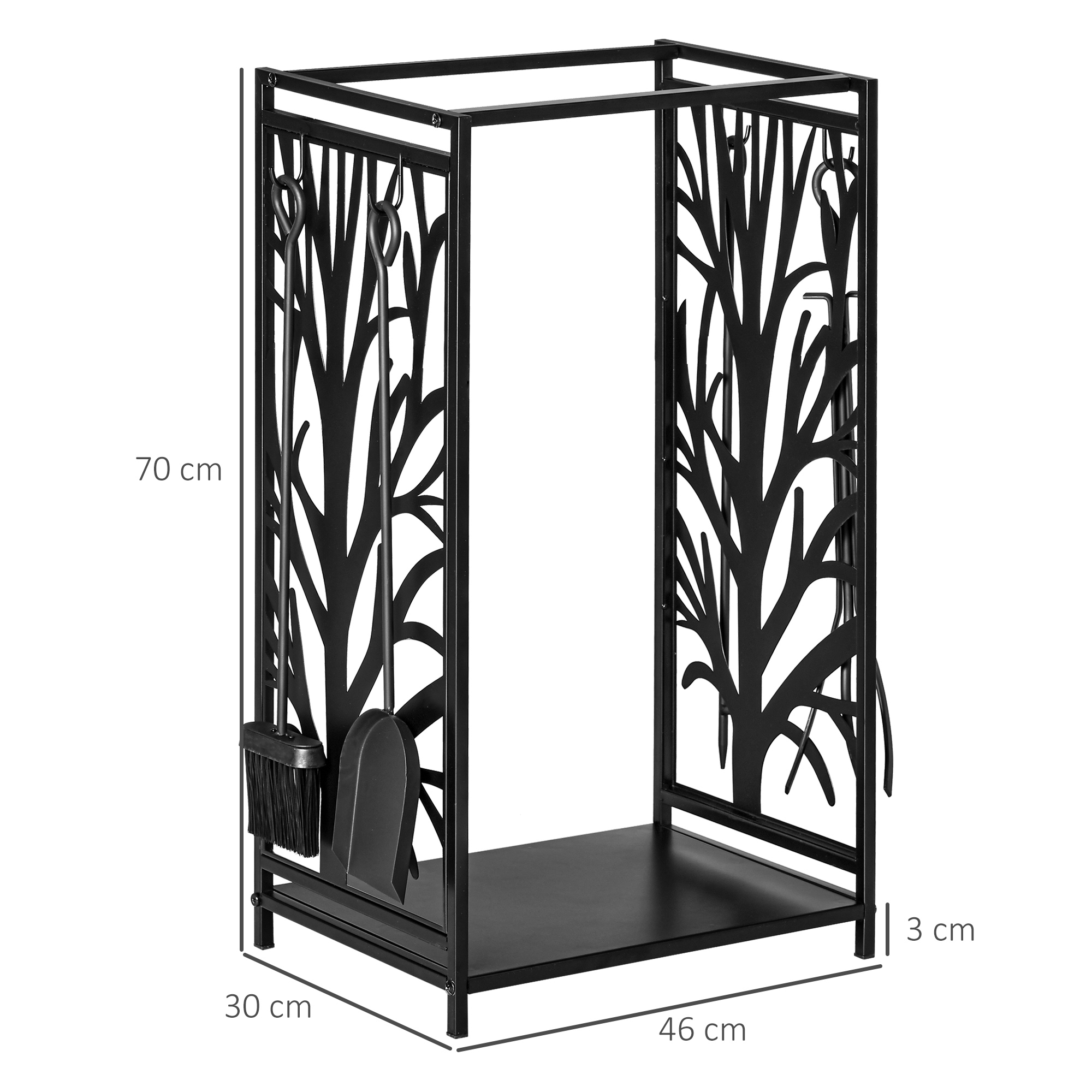 HOMCOM Heavy Duty Firewood Wood Log Rack Fireplace Wood Stacker Storage w/ 4 Tools, Black